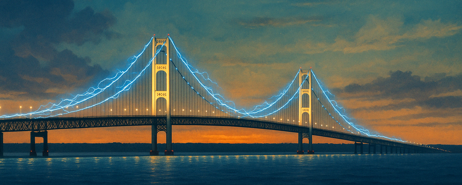 Michigan Electric Vehicle Alliance (MEVA), an Electric Vehicle Association chapter, Mackinaw Bridge Electric image 2026.png