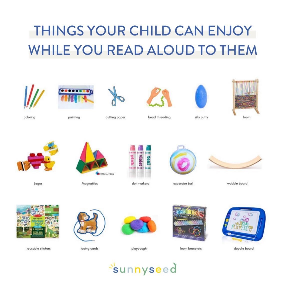 Kids do not need to sit still while you read aloud to them. How freeing is that? 🤗

It is completely normal for littles to have short attention spans or need to move their hands.

In fact, research shows for some children, actively engaging in an ac