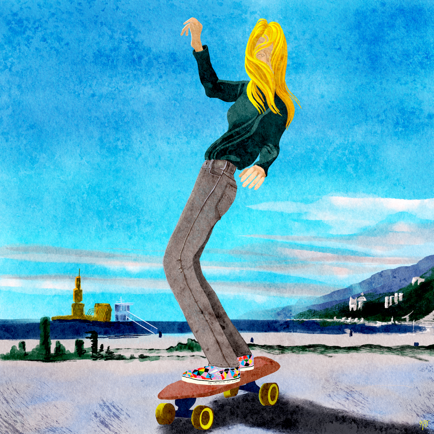 Figure illustration of skateboarder