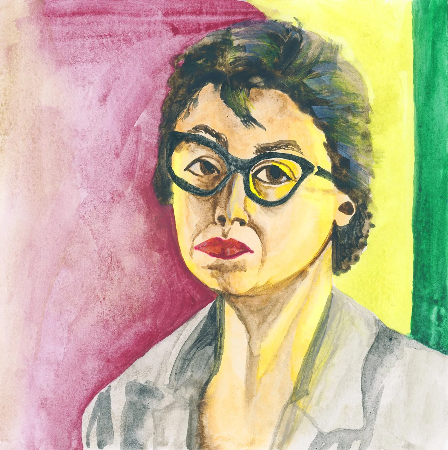 Watercolor portrait illustration of artist Lee Krasner