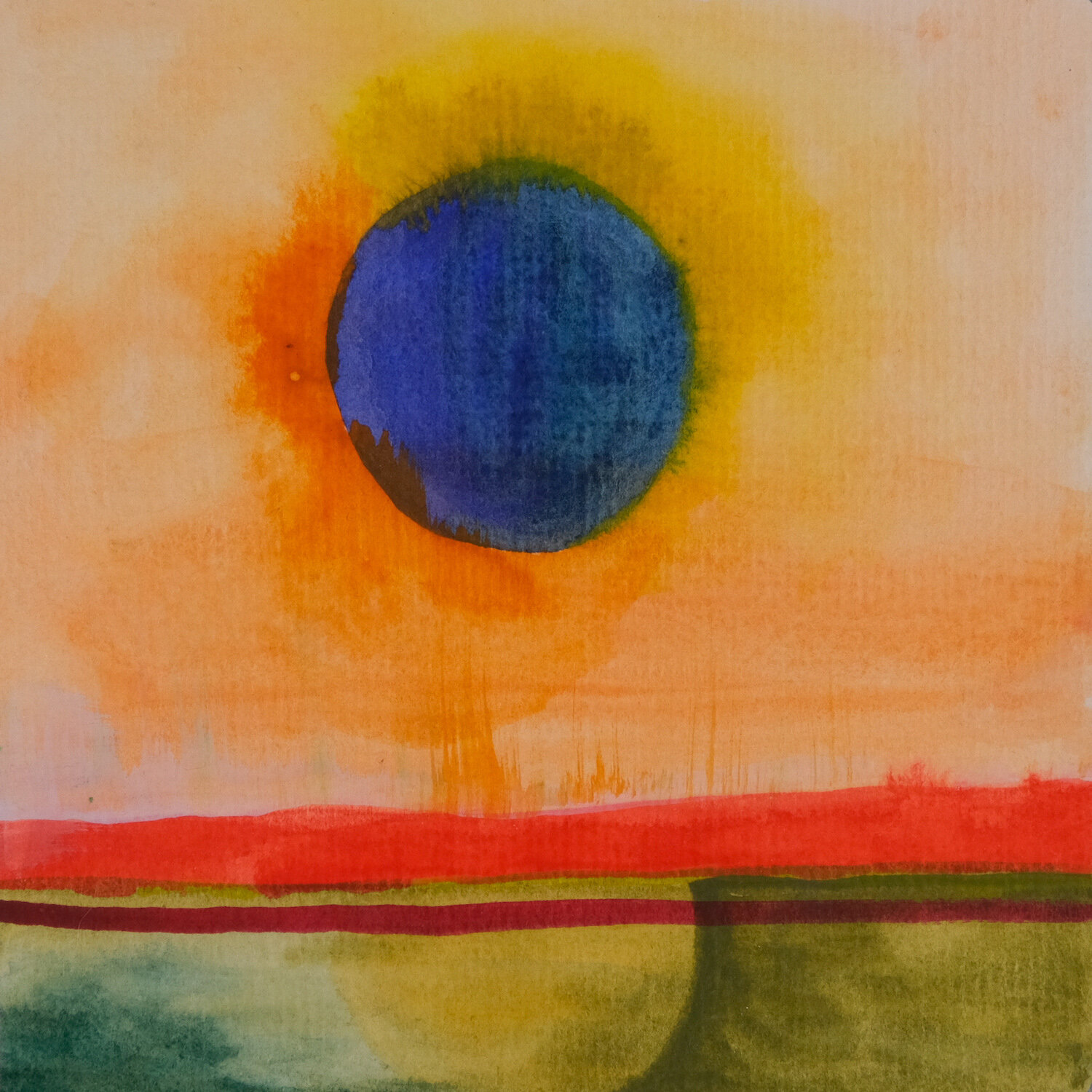 12/100 Colorful Abstract Original Watercolor Painting 4.5"x4.5", title, Loss of Our Sun
