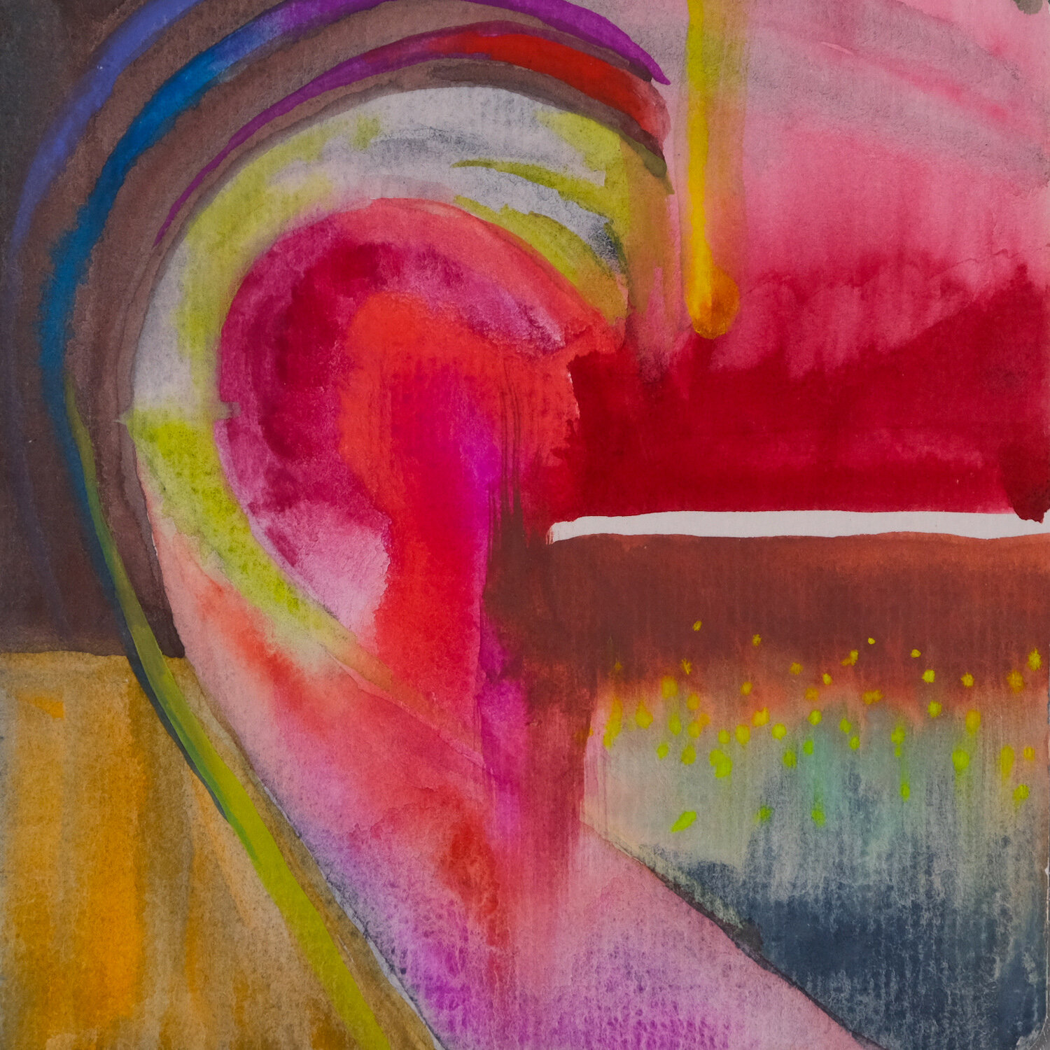 6/100 Colorful Abstract Original Watercolor Painting 4.5"x4.5", title, Conflicted