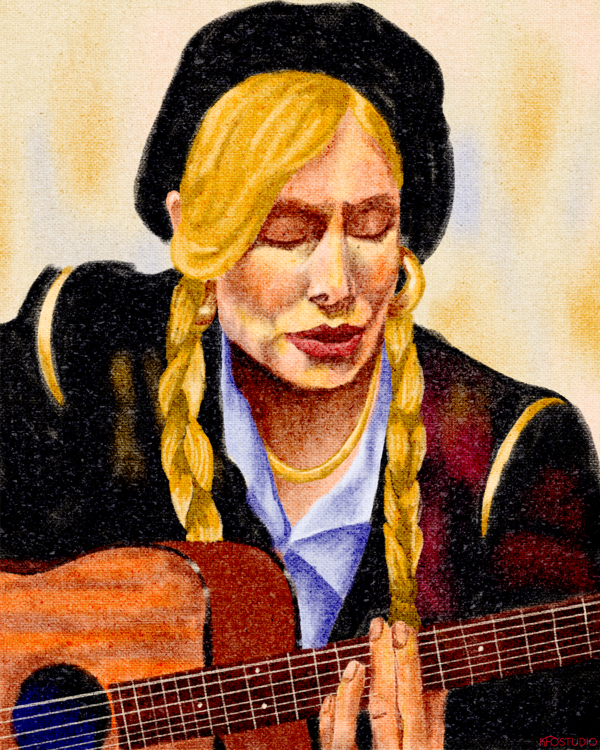 Illustrated portrait of Joni Mitchell