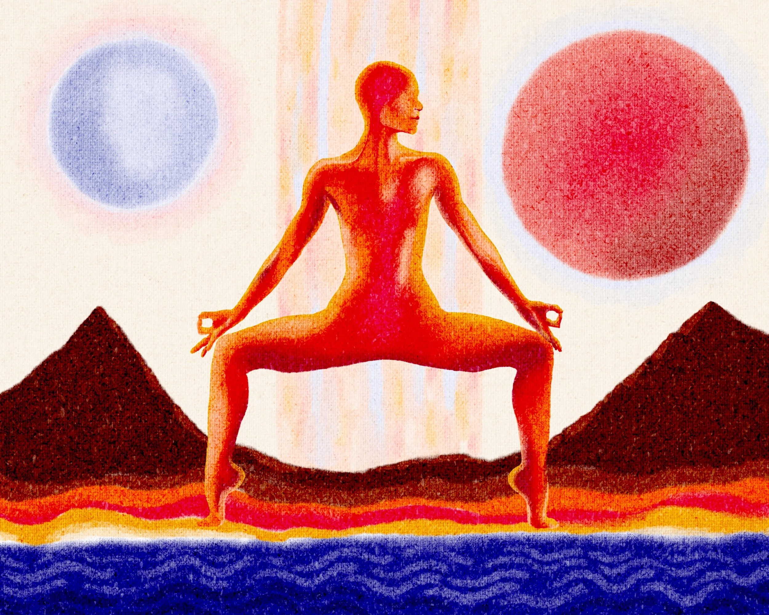 Figure illustration of yoga goddess pose