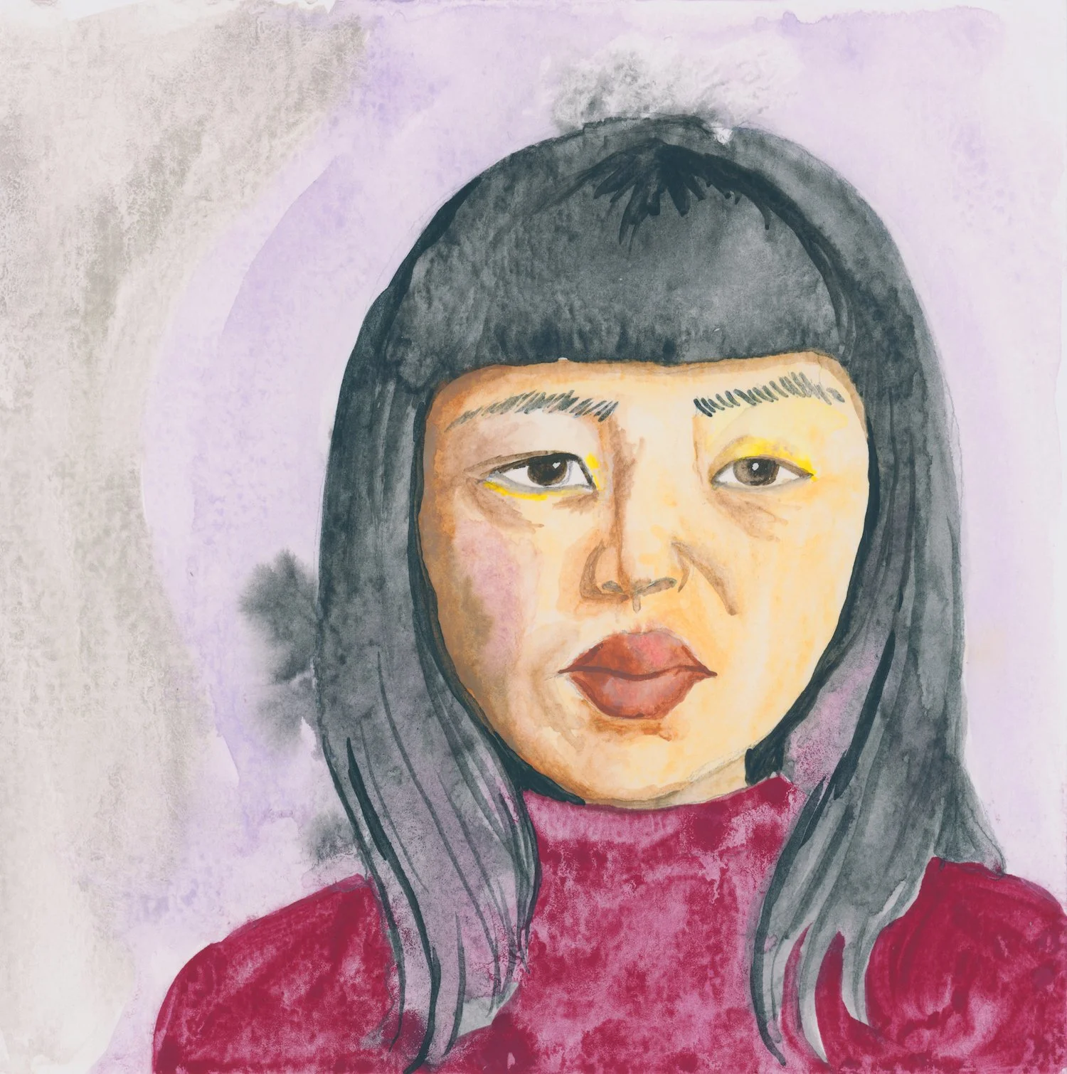 Watercolor portrait illustration of sculptor Ruth Asawa