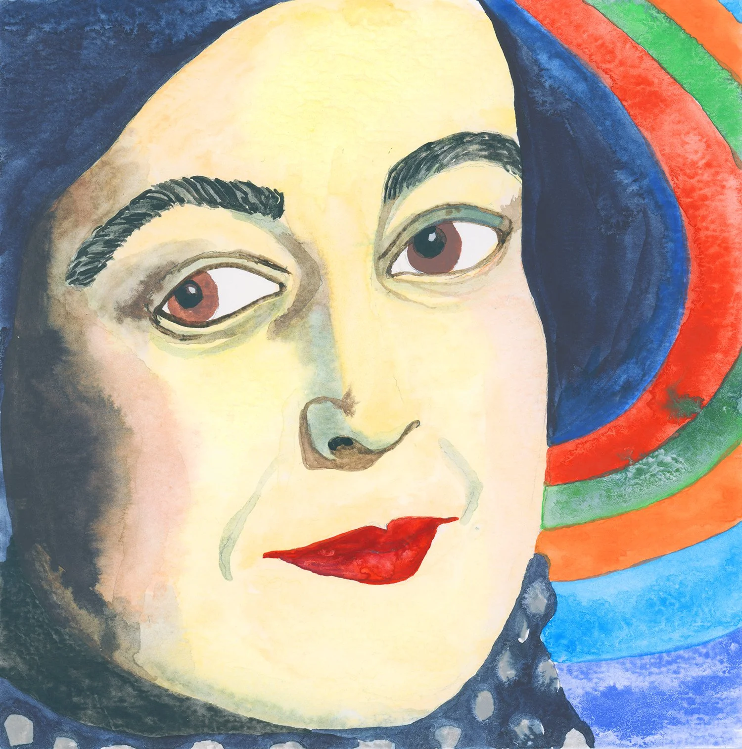 Watercolor portrait illustration of Sonia Delaunay