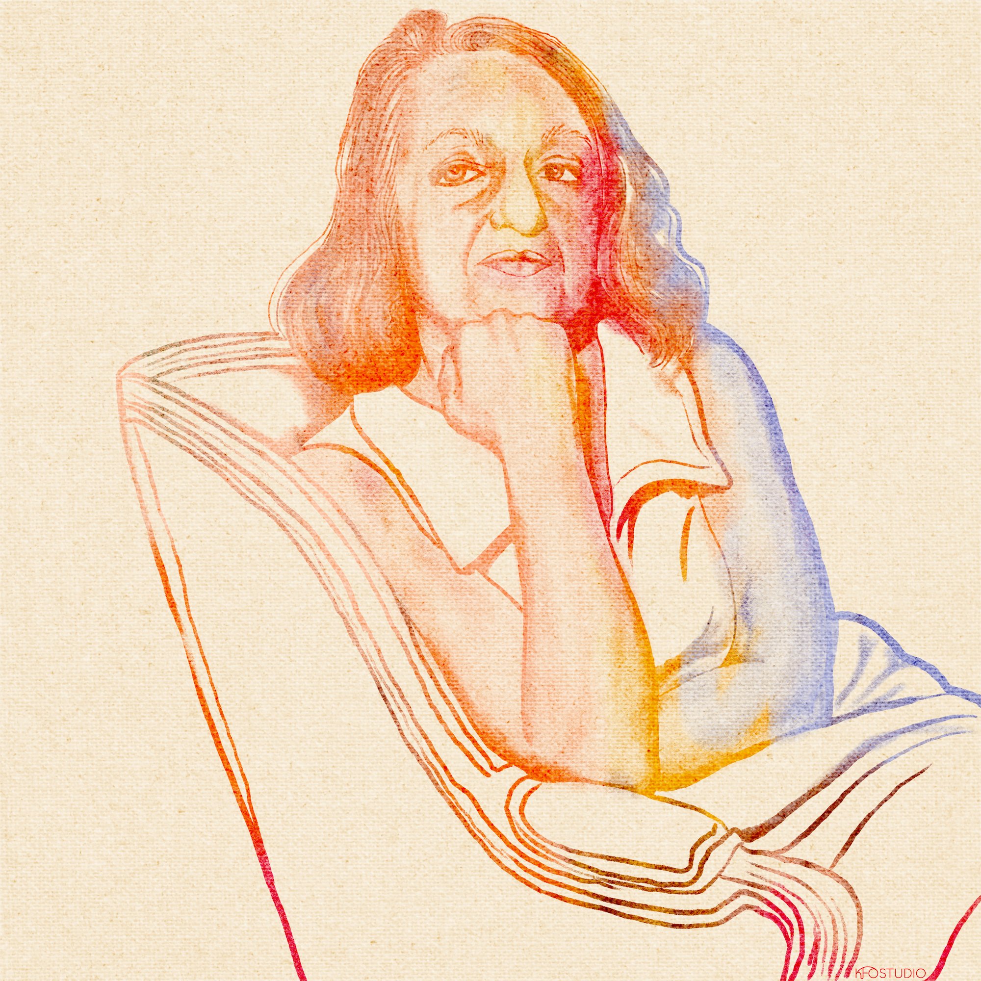 Illustrated portrait of Betty Friedan, feminist icon