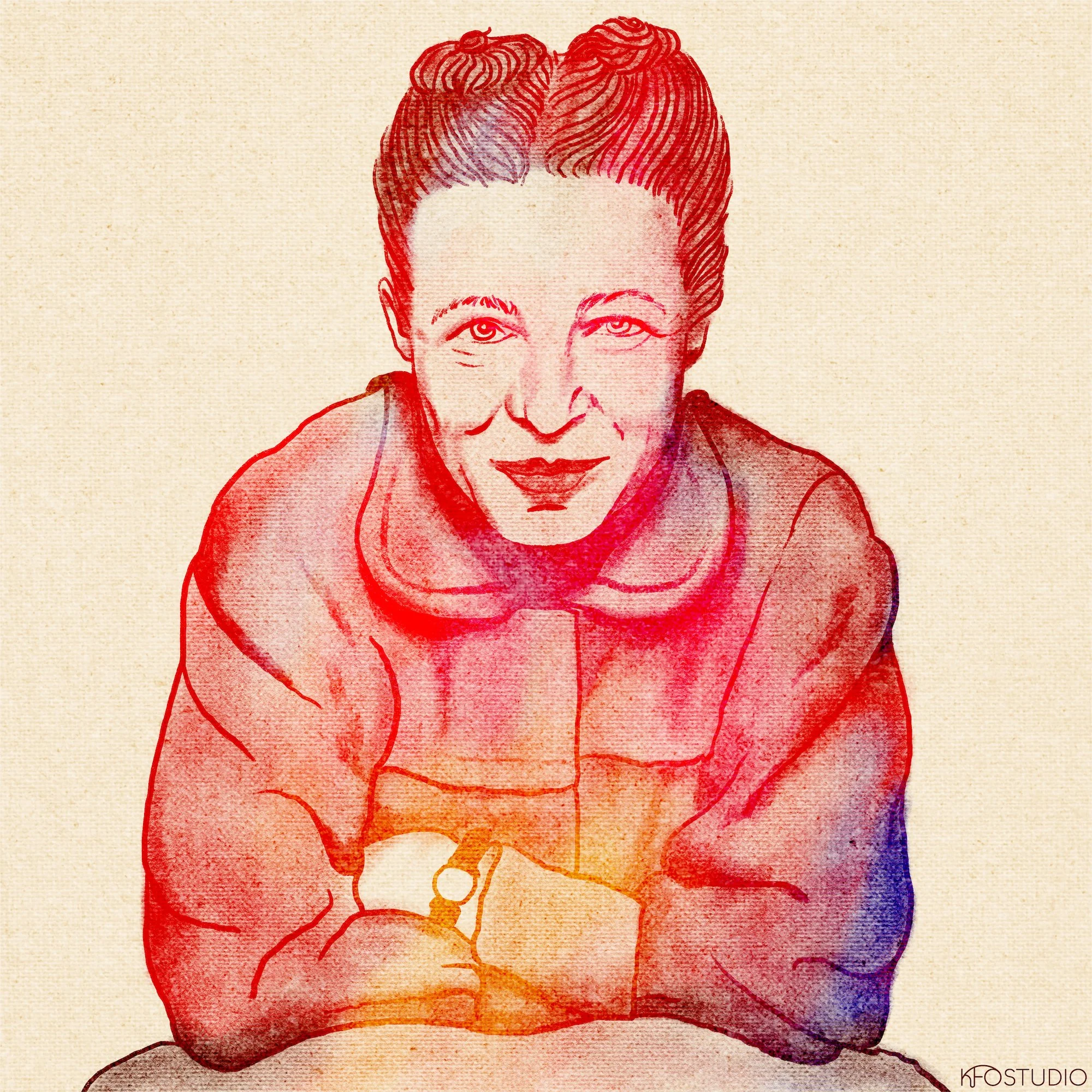 Illustrated portrait of Simone de Beauvoir