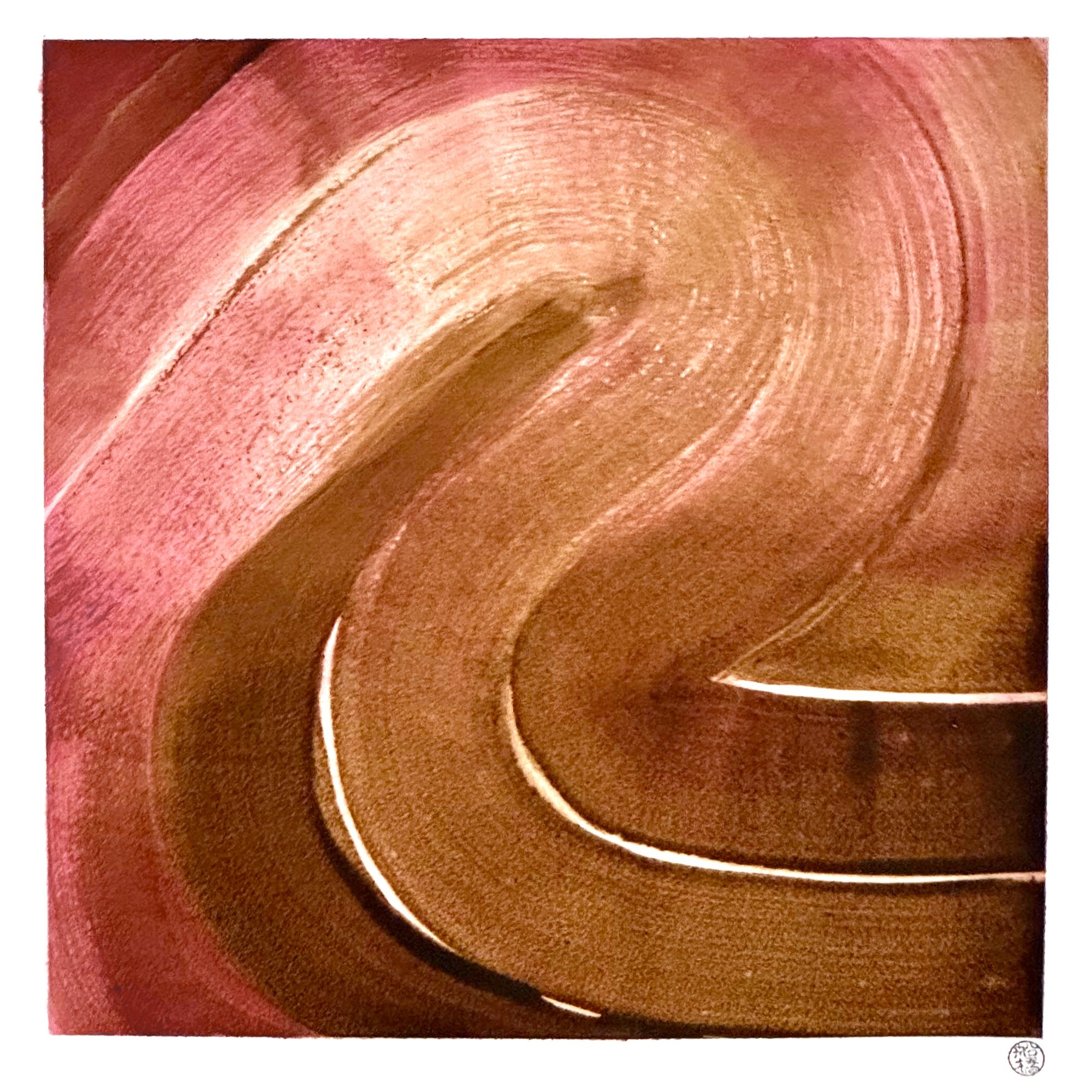 Original abstract artisanal ink painting of a pokeberry brush work with concentric black walnust ink against a dark outer field.