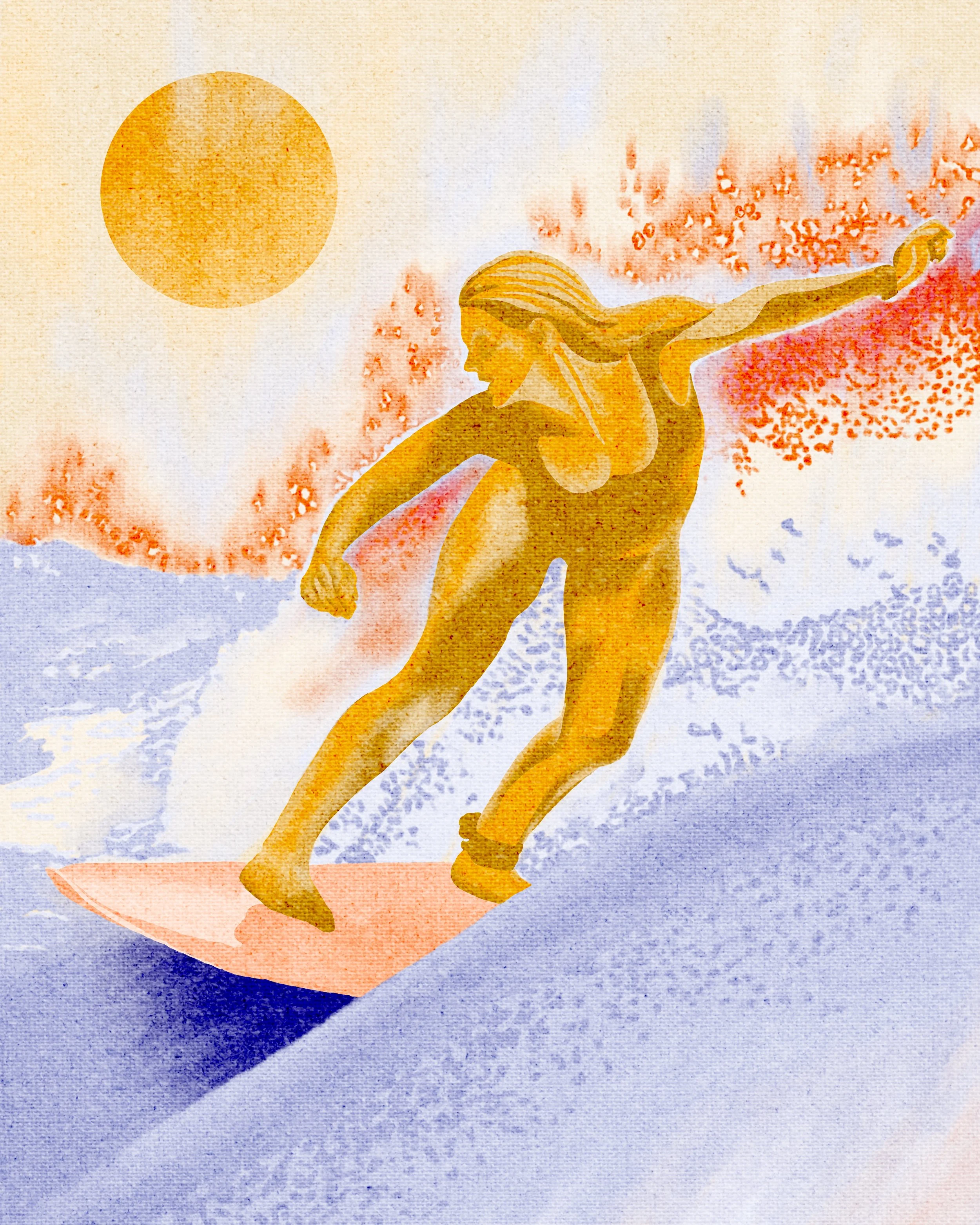 Figure illustration of woman surfing