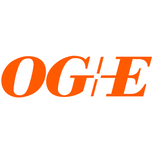The logo of OGE Energy Corporation in orange text on a black background.