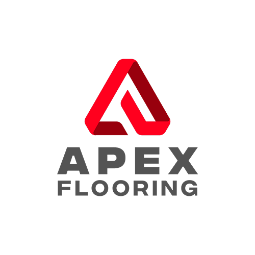 A logo for Apex Flooring with a stylized red triangle above the words 'APEX FLOORING' in gray text on a black background.