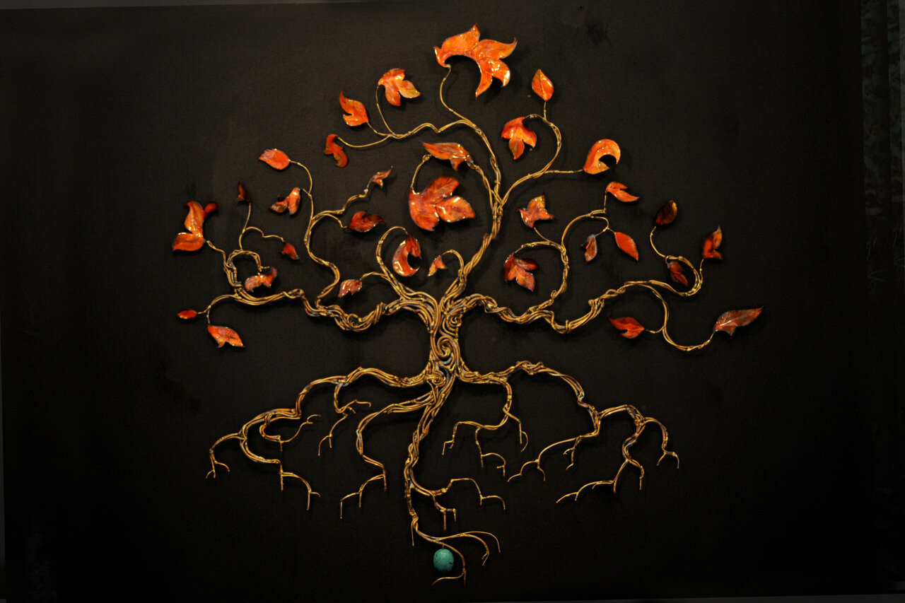 FALL
Bronze, Glass Enamel fired onto copper, and Turquoise.
sold