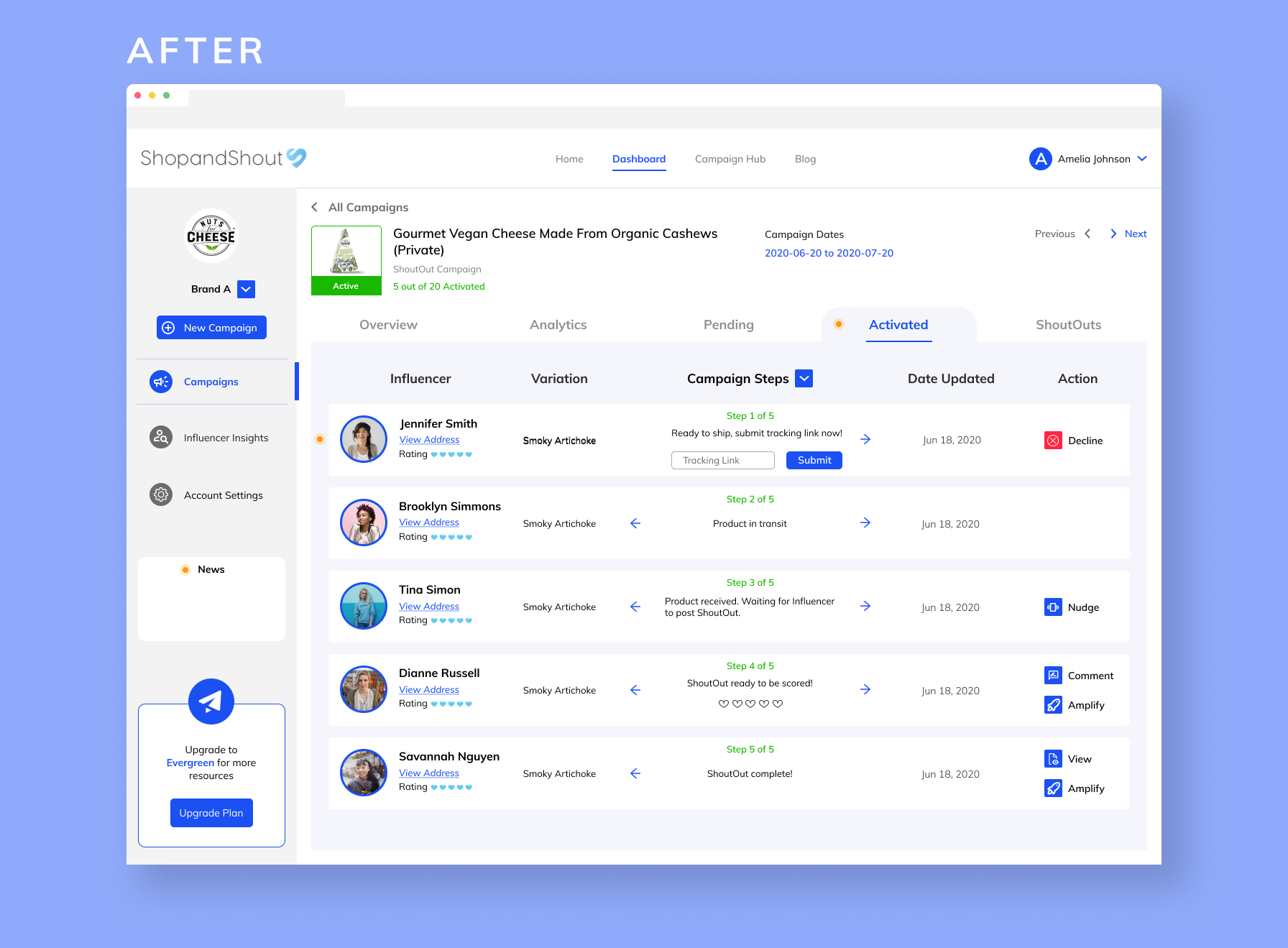 After-- Manage influencers individually