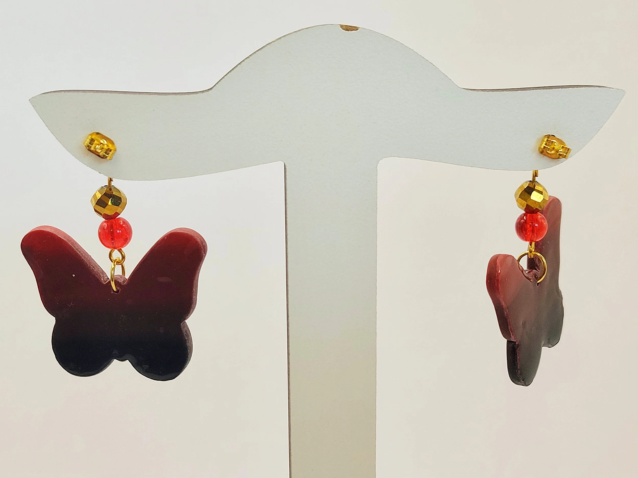 Red Rose Butterfly Handpainted Polymer Clay Earrings