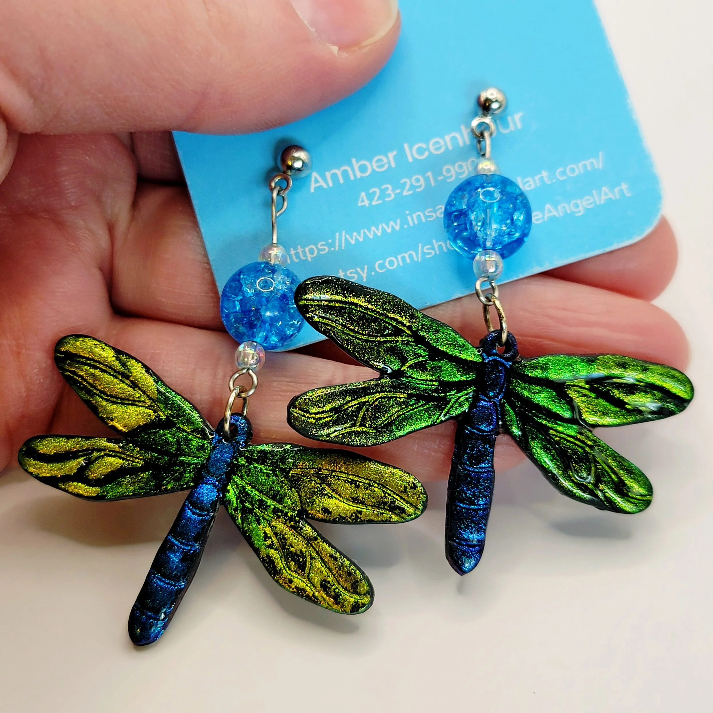 Dragonfly Color Changing Hand-Painted Polymer Clay Earrings