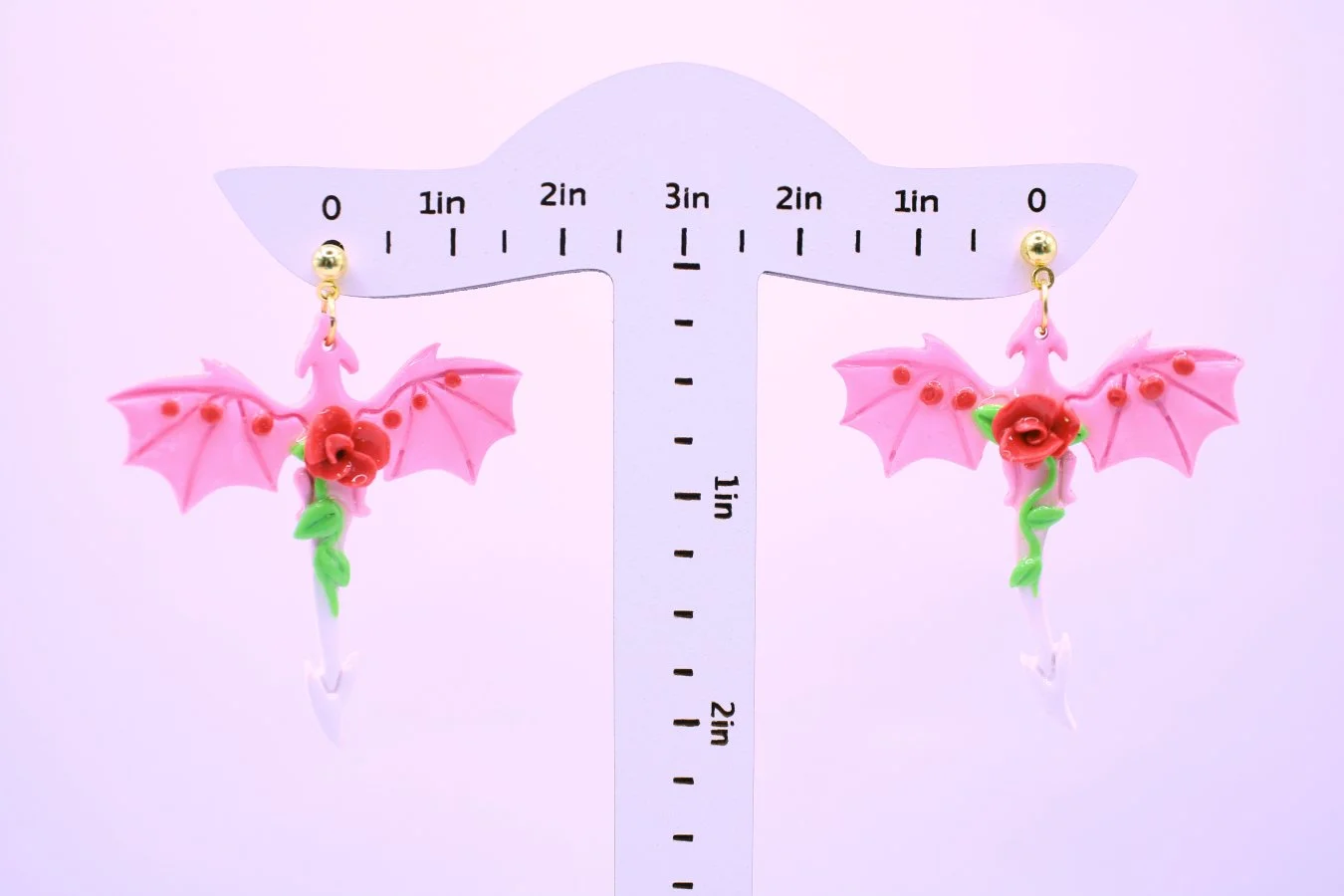 Valentine Rose Dragon Polymer Clay Handmade Earrings Size