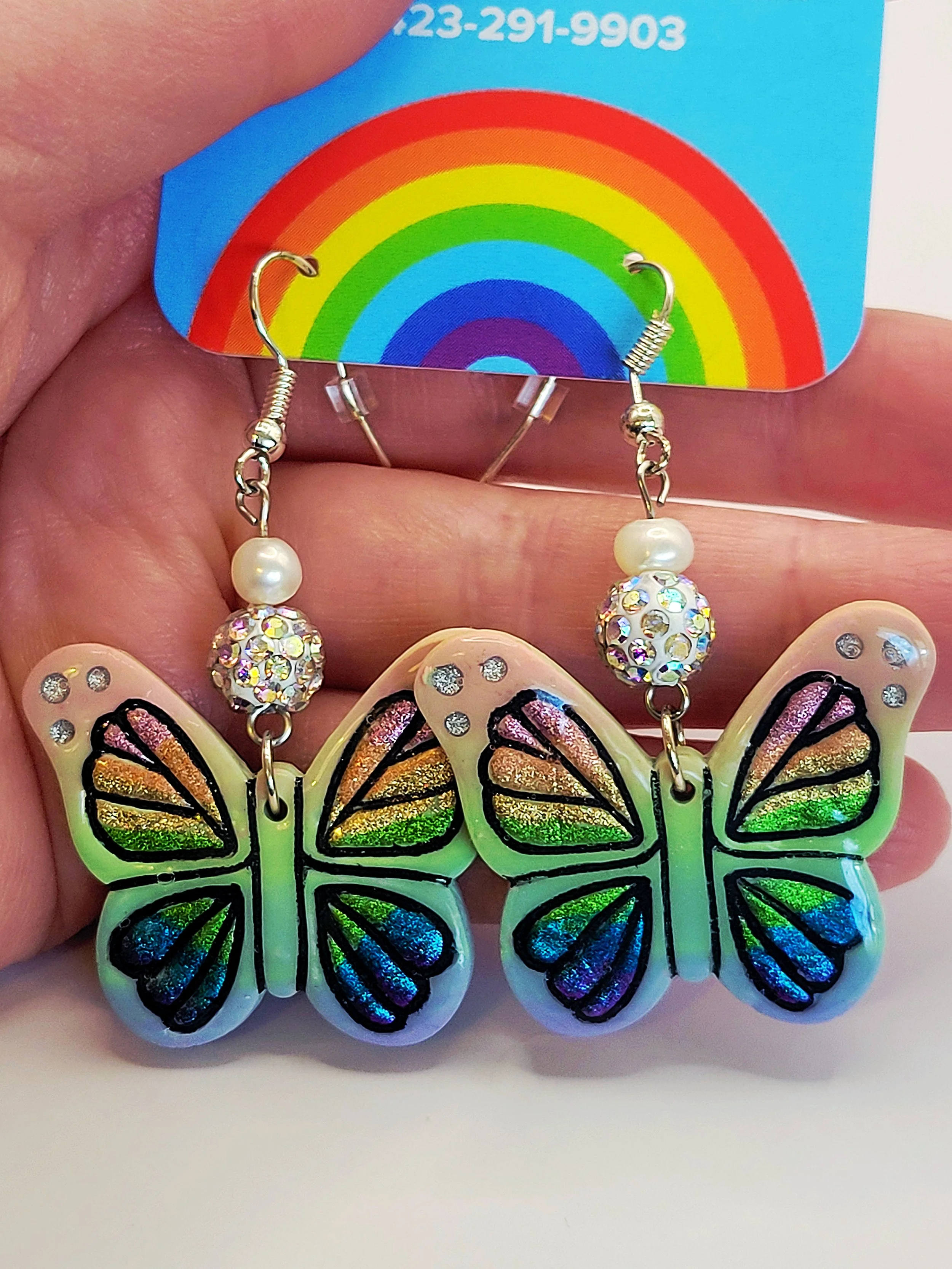 Rainbow Butterfly Hand-Painted Polymer Clay Earrings