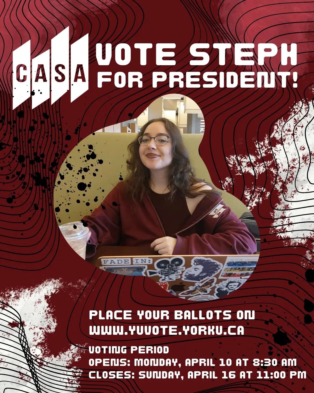 CASA Elections are coming soon! ✨️

Here is your candidate for President, Steph! Steph Pugh (she/her) has been slaying as a part of CASA for 3+ years and is passionately excited to be running for President next term. Her goals for CASA include creati