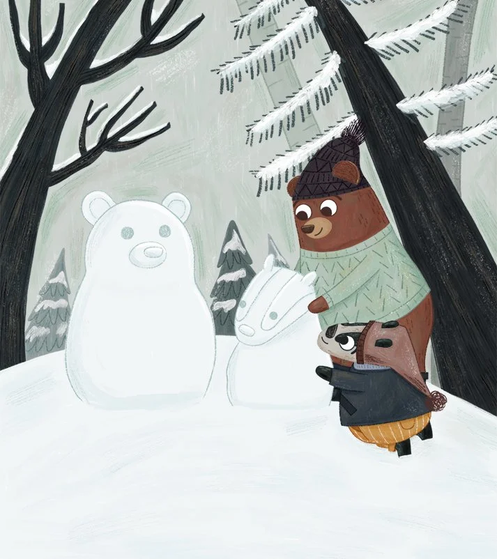 Badger and Bear in the Snow