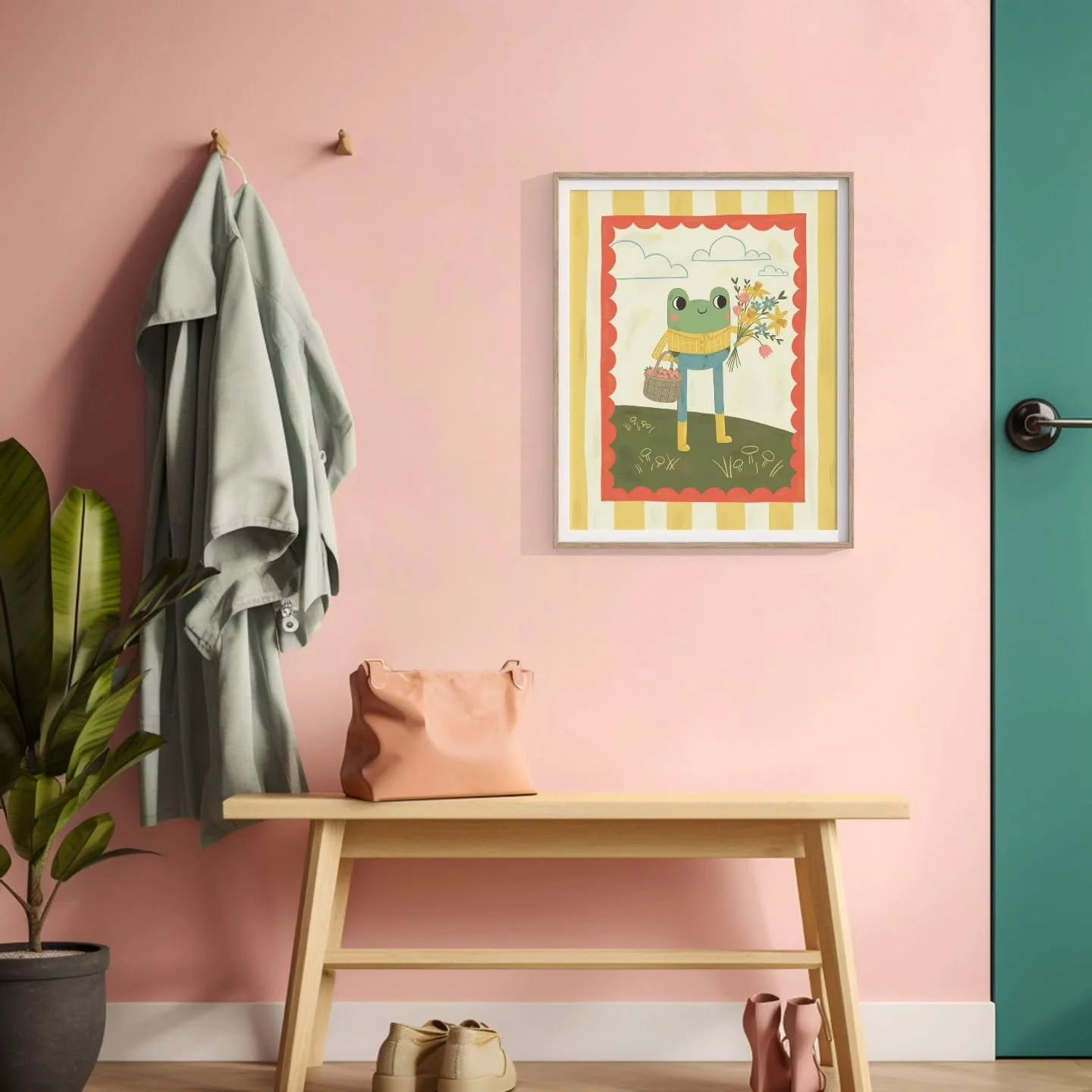 Just a cute little froggy delivering freshly picked flowers and strawberries on a fine spring day. 🐸💐🍓
.
.
.
#artprints #gallerywall #colorfulhome #homeinspo #interiordesign