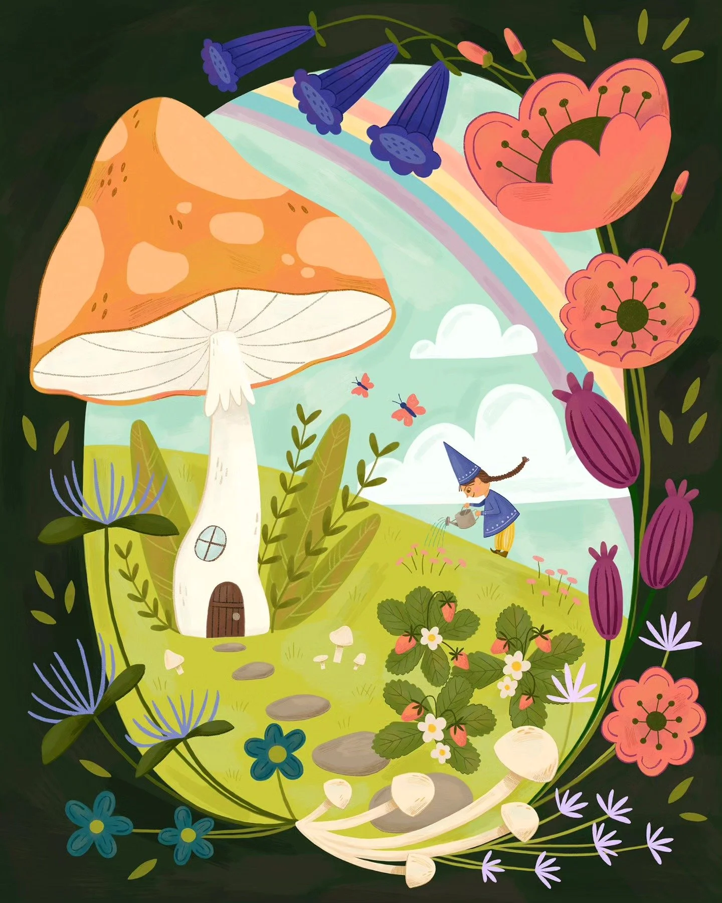 Happy first day of Spring! 🌱 Recently finished up this illustration and thought today would be the perfect day to share it! 
.
.
.
#kidlitart #artist #kidlitillustration #storybookart #mushroomart #folkart #springart #gnomeart