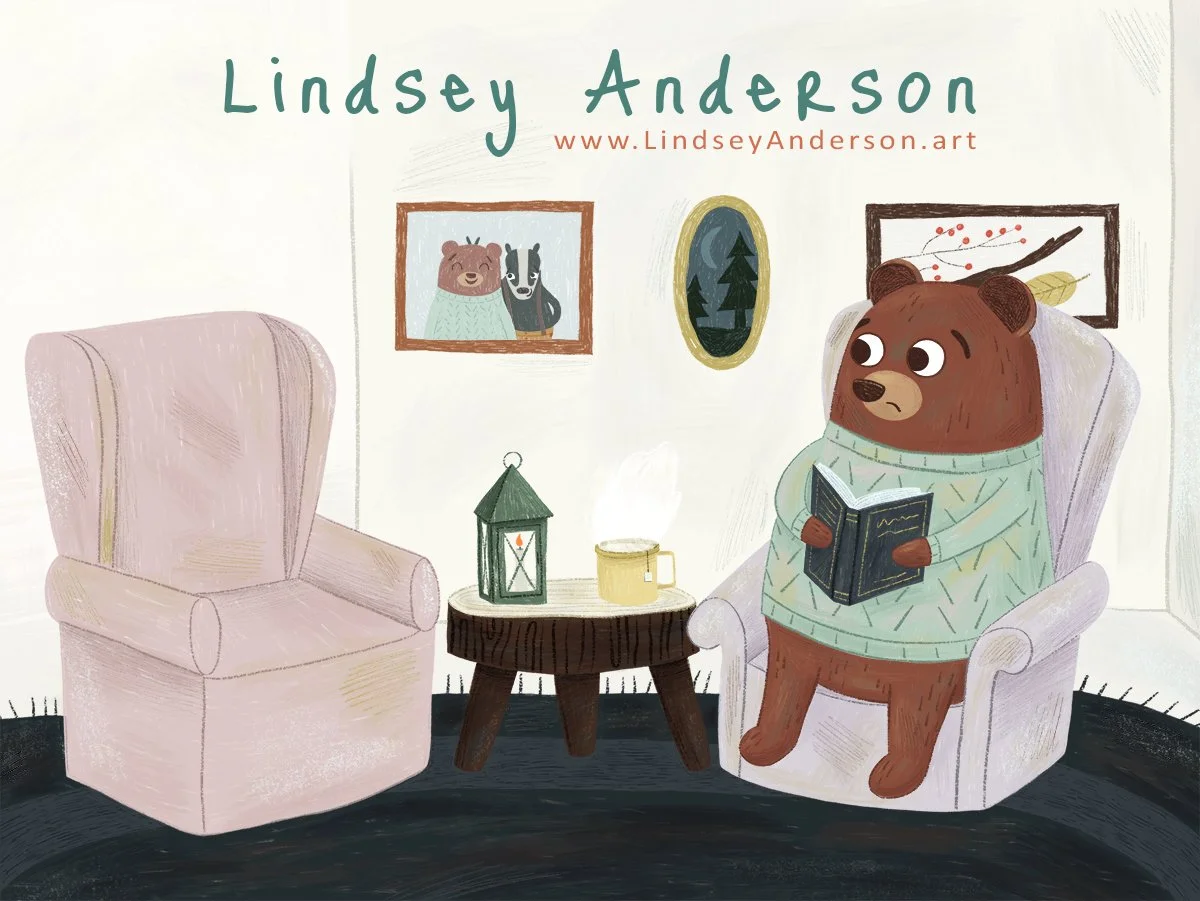 Happy September #kidlitpostcard day! My name is Lindsey Anderson and I&rsquo;m an illustrator who loves to create cozy, animal illustrations for kids!
.
.
.
#kidlitartpostcard #kidlitpostcardday #childrensbookillustration  #kidlitartist #scbwi #freel