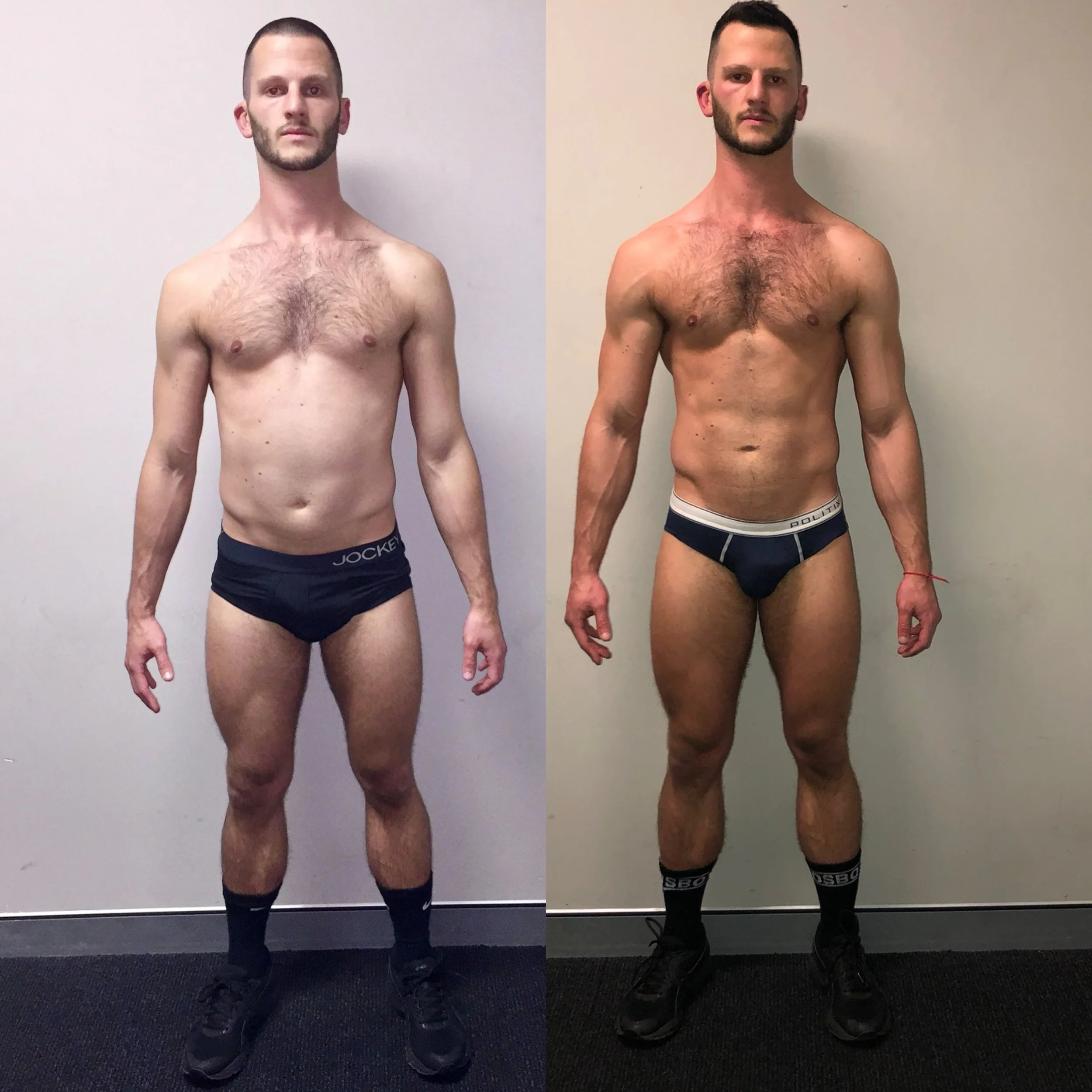 Ryan front view showing lean muscle and fat loss with FullForm coaching
