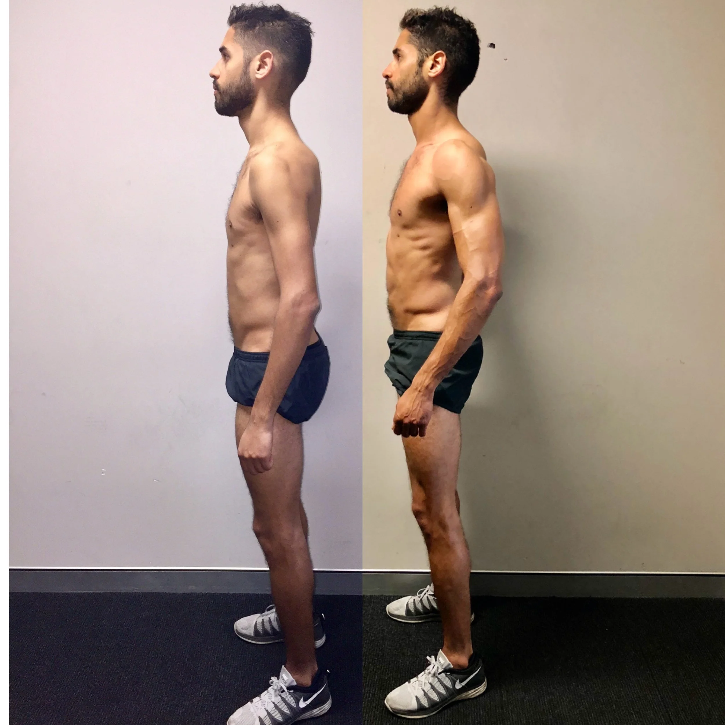 Bryan side profile showing muscle gained from scratch with FullForm