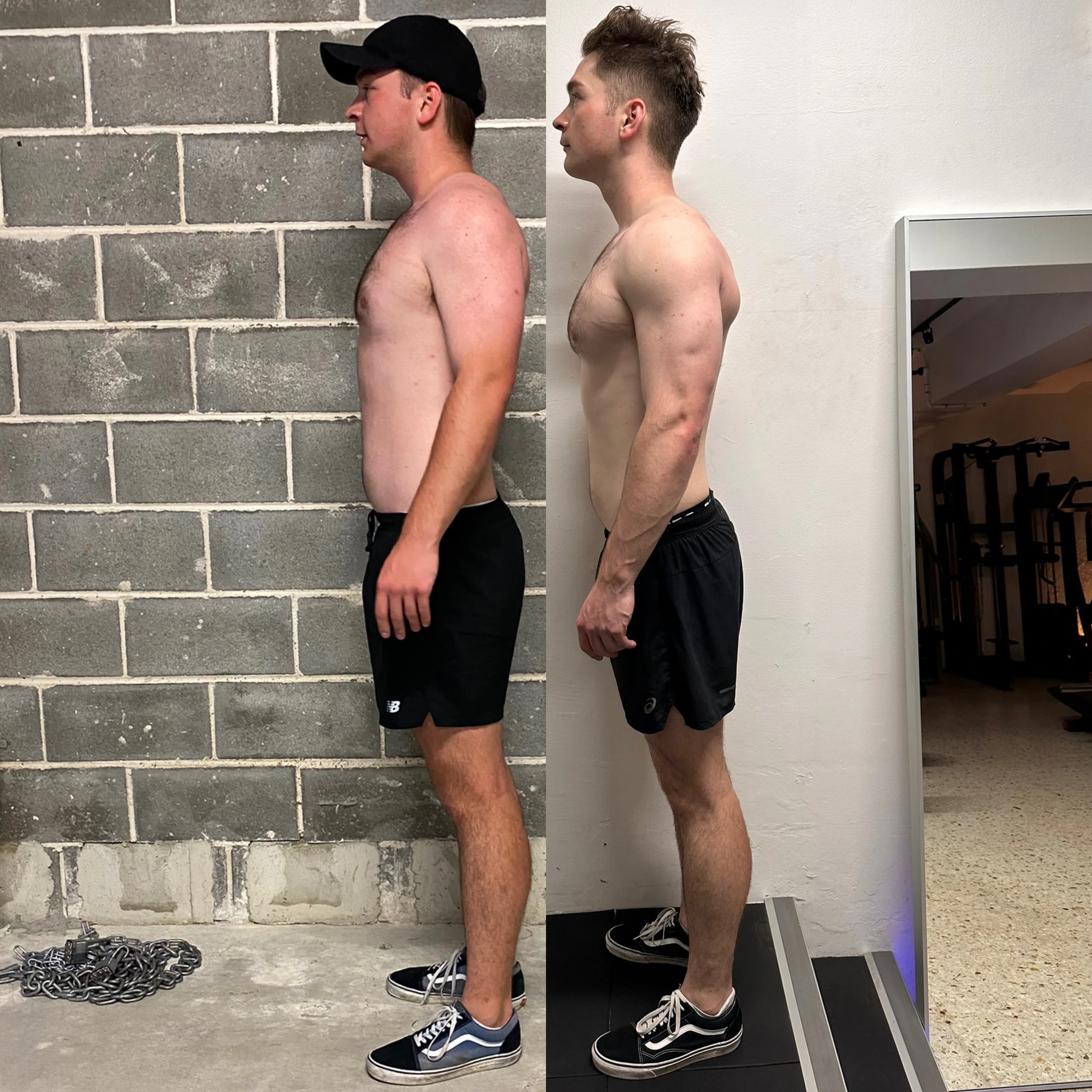 Before and after photo of Connor, 20s, a 12-month body transformation with FullForm personal training in Sydney