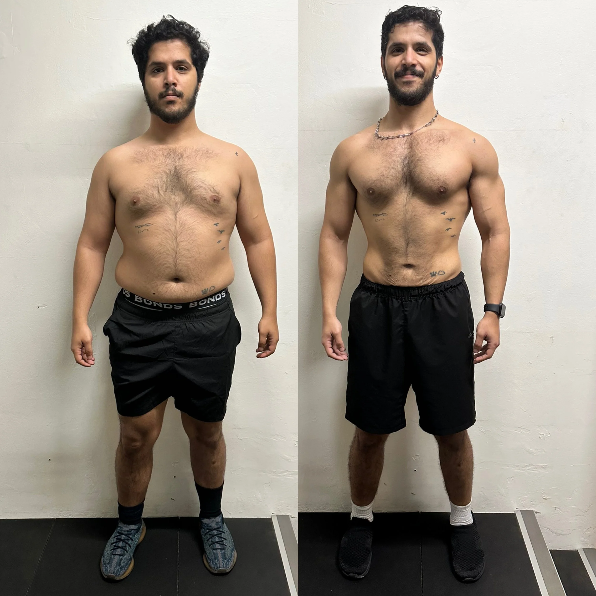 Before and after photo of Abdul, 30s, who lost 21kg in 9.5 months with FullForm personal training in Sydney