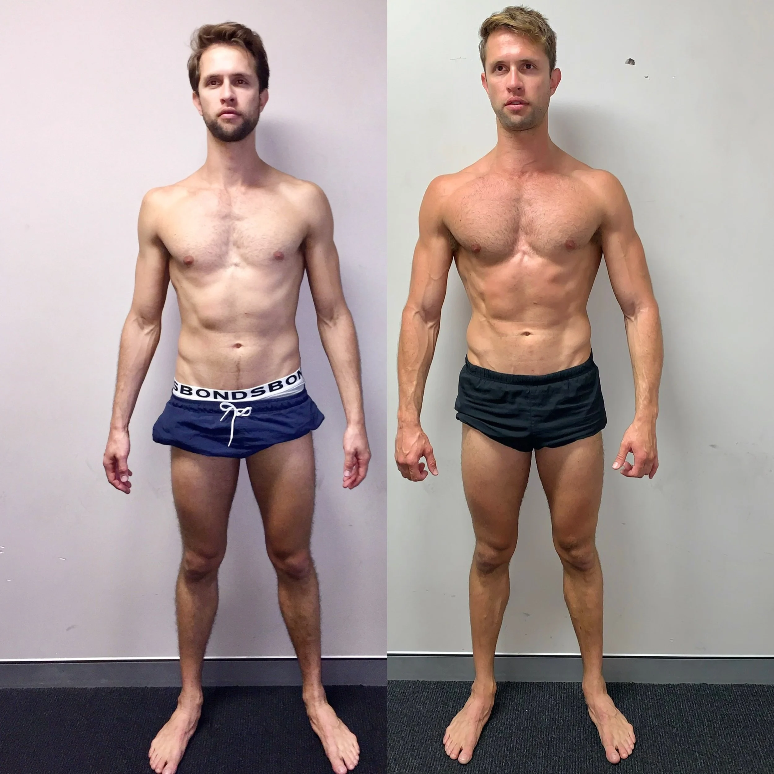 Sam front view showing 7.5kg lean muscle gain with FullForm