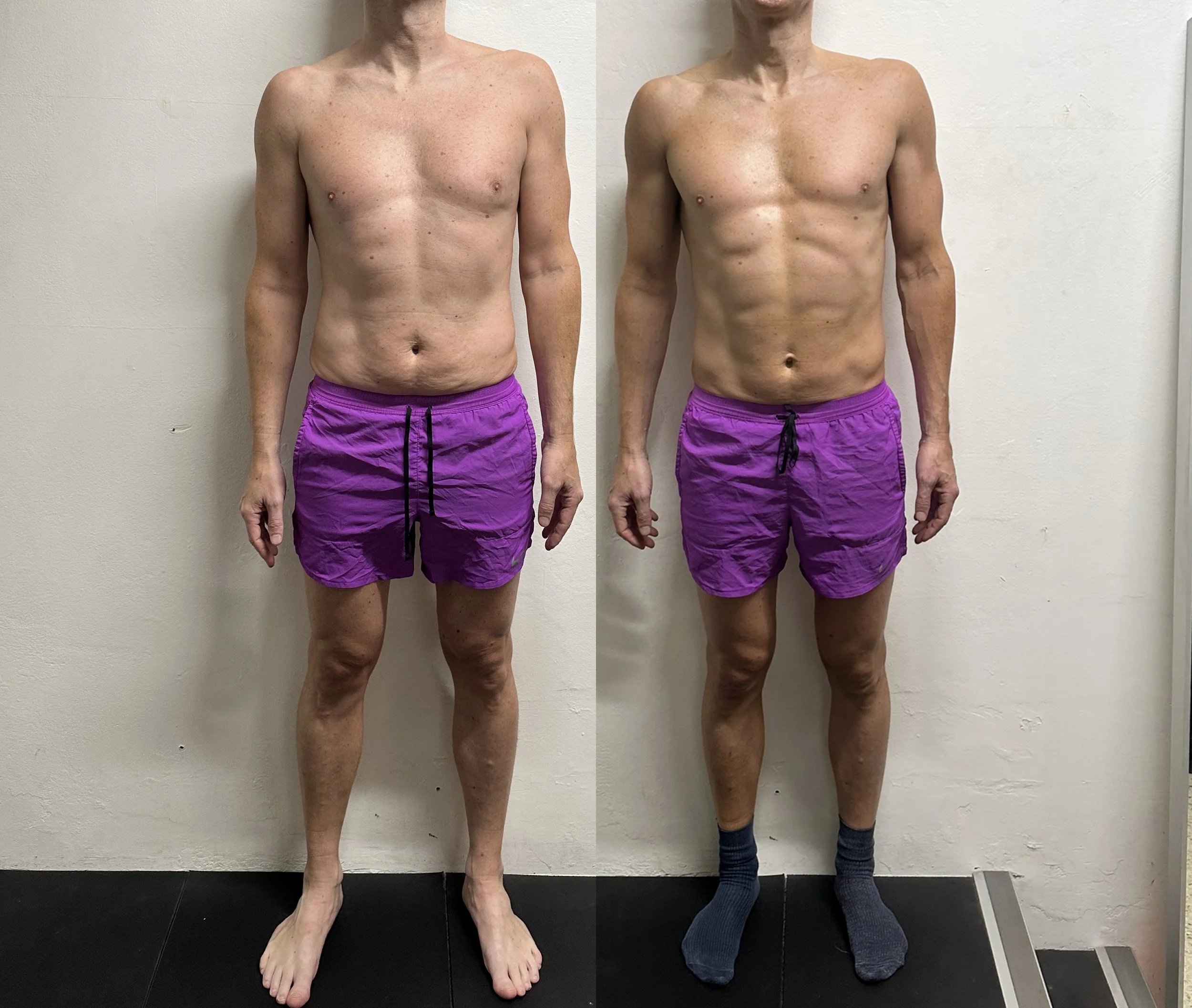 Before and after photo of Ron, who lost 4.9kg body fat, added 2.4kg lean muscle and lost 4cm off his waistline in 10 weeks with FullForm personal training in Sydney
