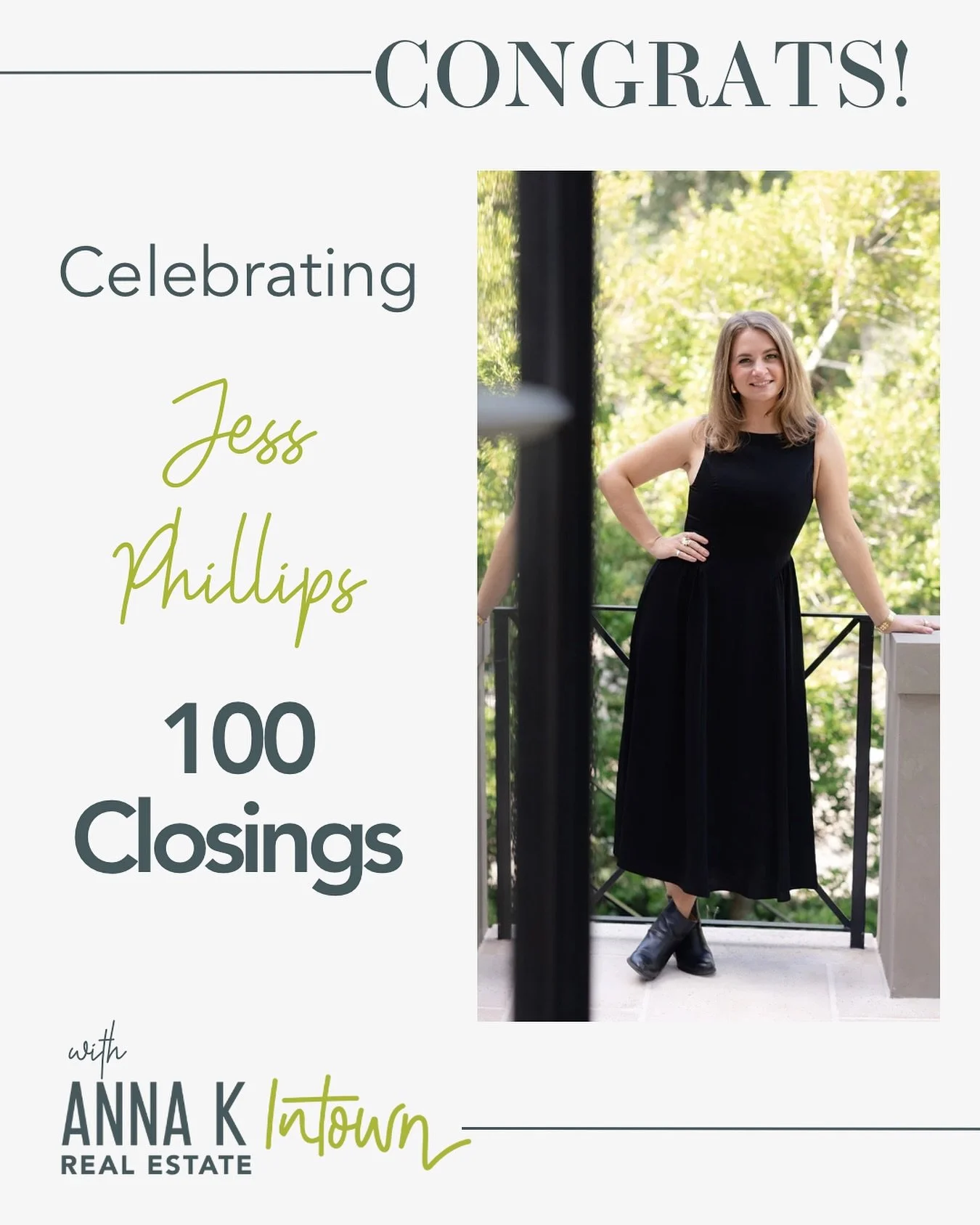 Jess Phillips continues to raise the bar in service, strategy, and success &mdash; and we couldn&rsquo;t be prouder to be in business with her. ✨ Congratulations on your 100th closing with Anna K Intown!