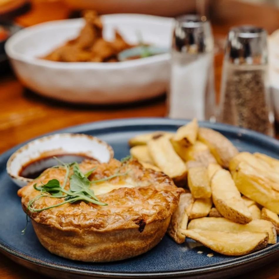 Lunch is sorted! Escape the cold &amp; warm up next to the fire with our Steak &amp; Guinness pie 🔥🤤
