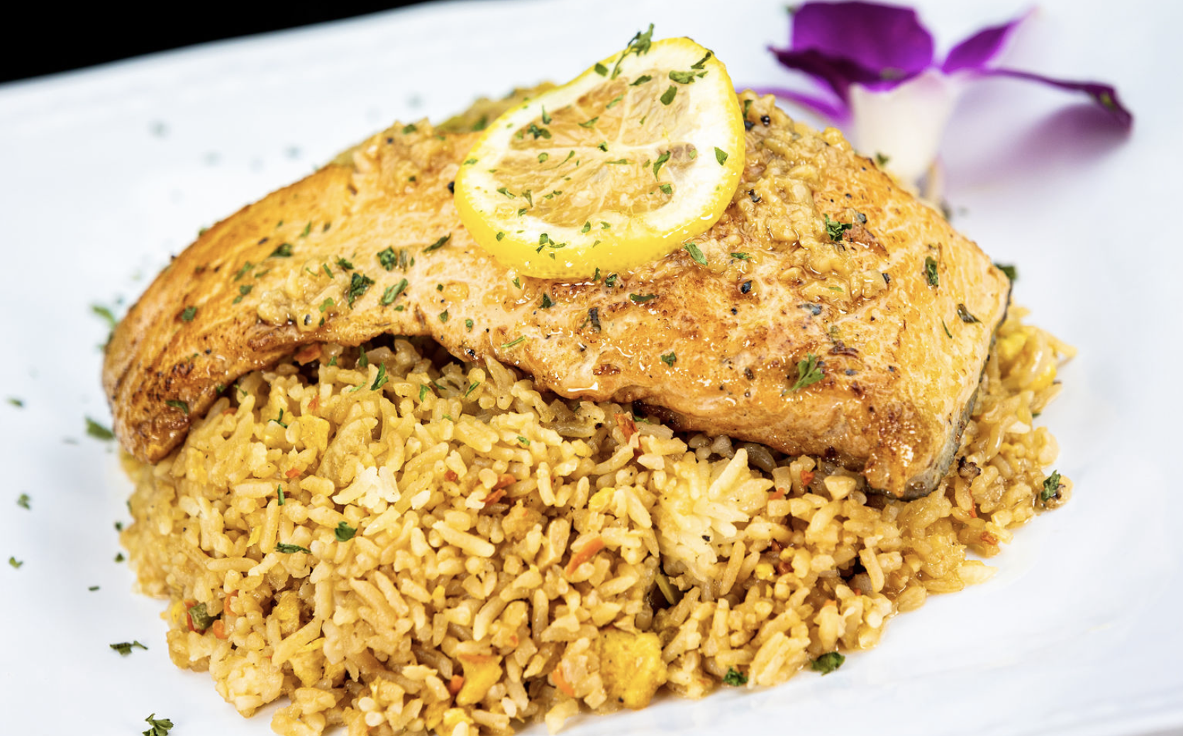 Salmon w/ Garlic Noodles or Fried Rice