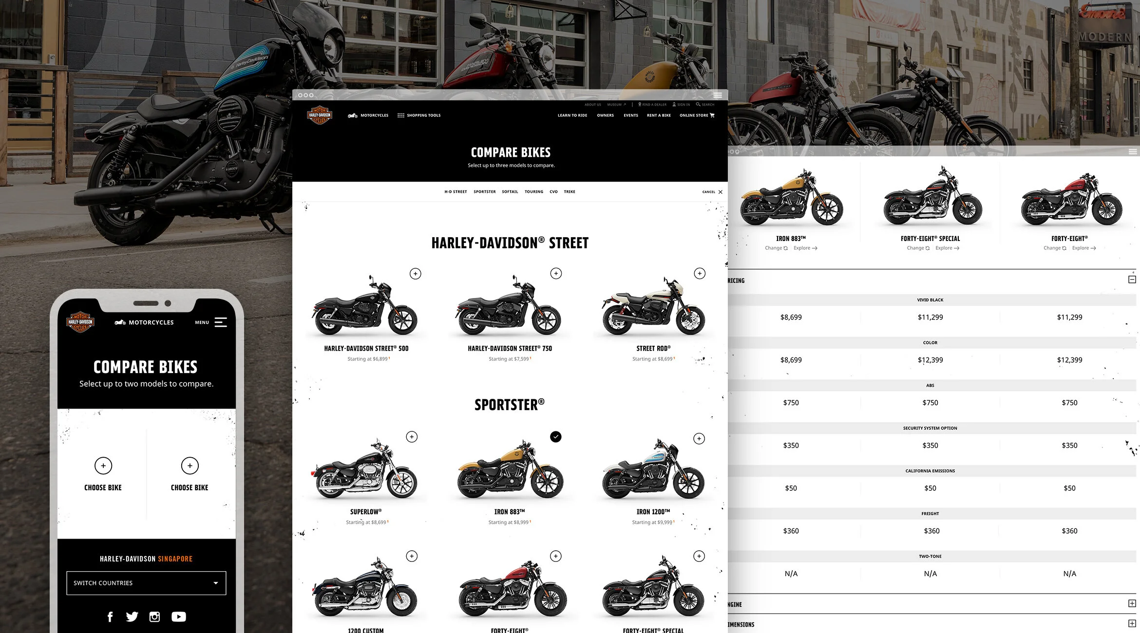 Harley-Davidson Compare Bikes Page