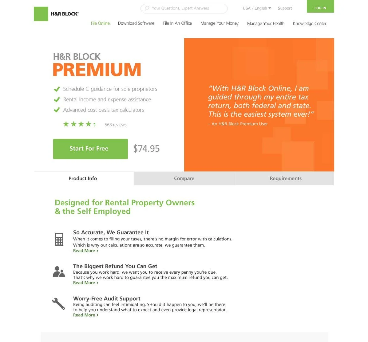 H&R Block Product Page Expanded