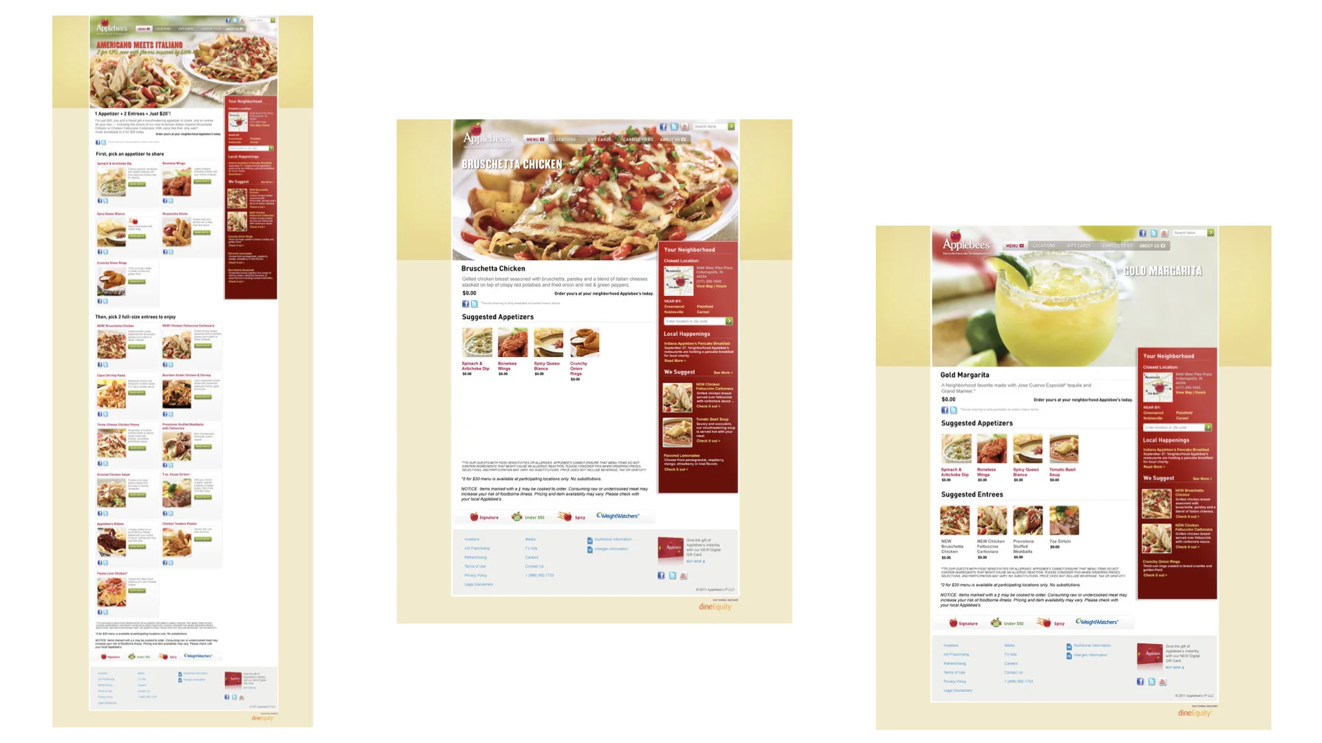 Applebee's Menu Landing and Item Pages