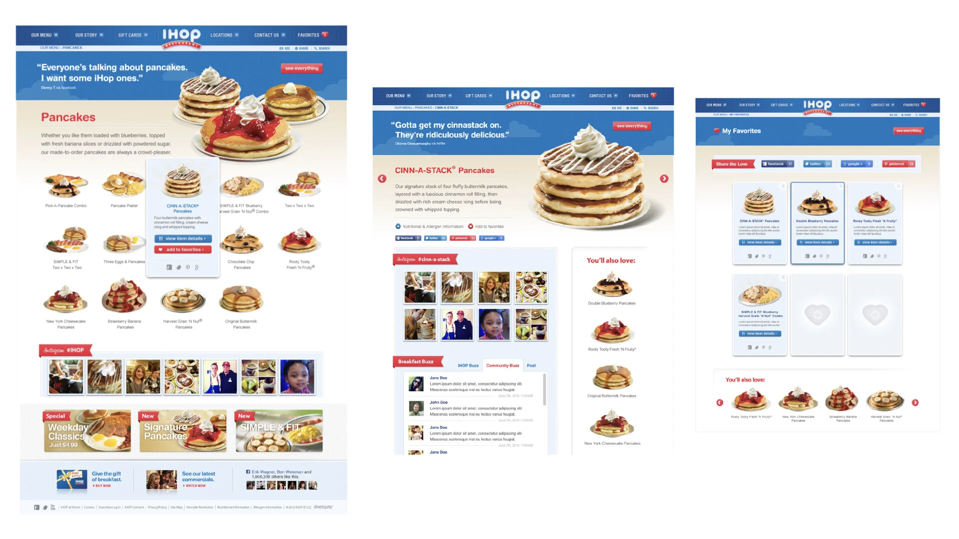 IHOP Pancakes Landing Page Item Detail Page and Favorites Page