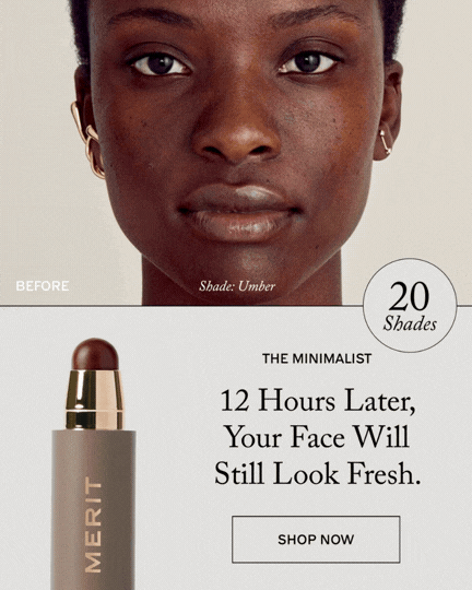 A skincare product advertisement featuring a woman's face with dark skin, promoting a foundation shade called 'Umber' that comes in 20 shades. The ad claims the foundation keeps the face looking fresh for 12 hours.