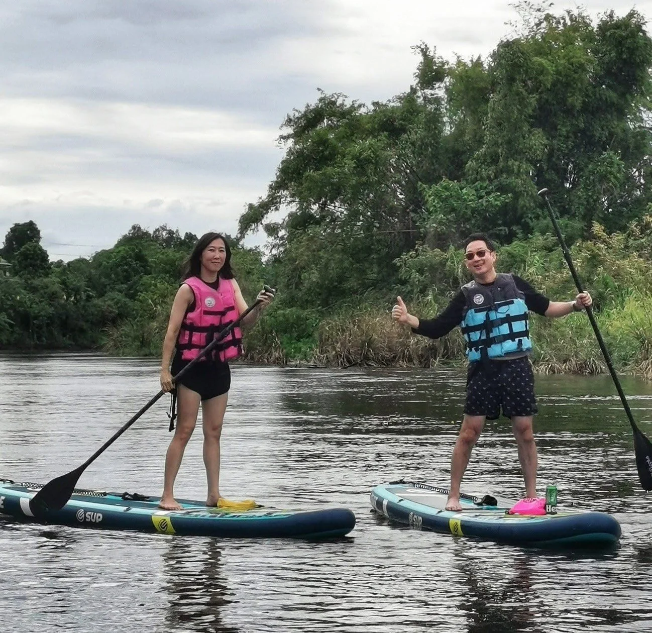 One of many activities on paddle-boards in River Kwai in front of Makham Villa River Kwai.