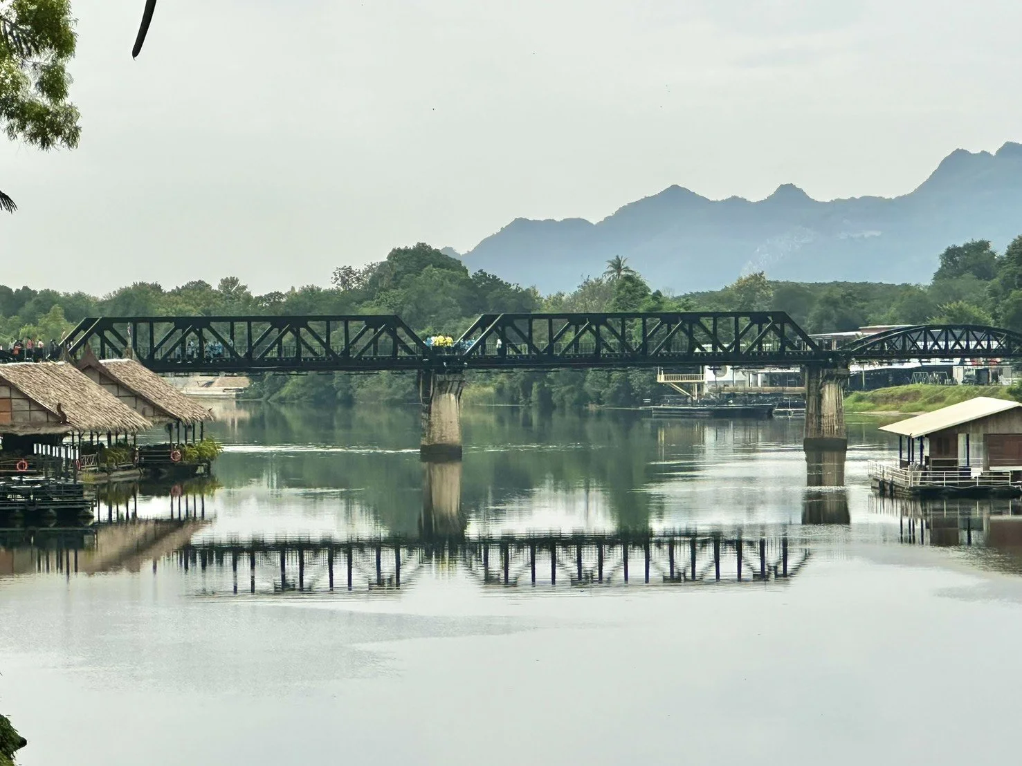 A scenic view of River Kwai bridge from Makham Villa River Kwai