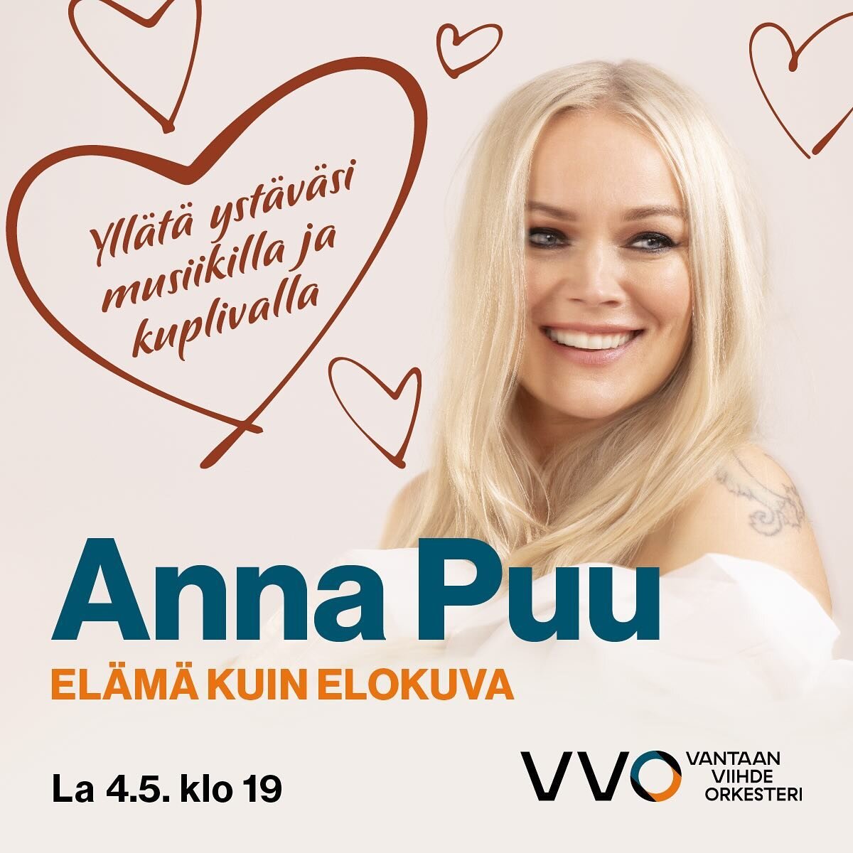 Yll&auml;t&auml; yst&auml;v&auml;si musiikilla ja kuohuvalla! 💖🎶
Yst&auml;v&auml;np&auml;iv&auml;tarjouksena jokaiselle Anna Puu sinfonisesti 4.5.2024 e-konserttilipun t&auml;n&auml;&auml;n ostavalle lasilliset kuohuvaa kaupanp&auml;&auml;lle! 🥂✨ 