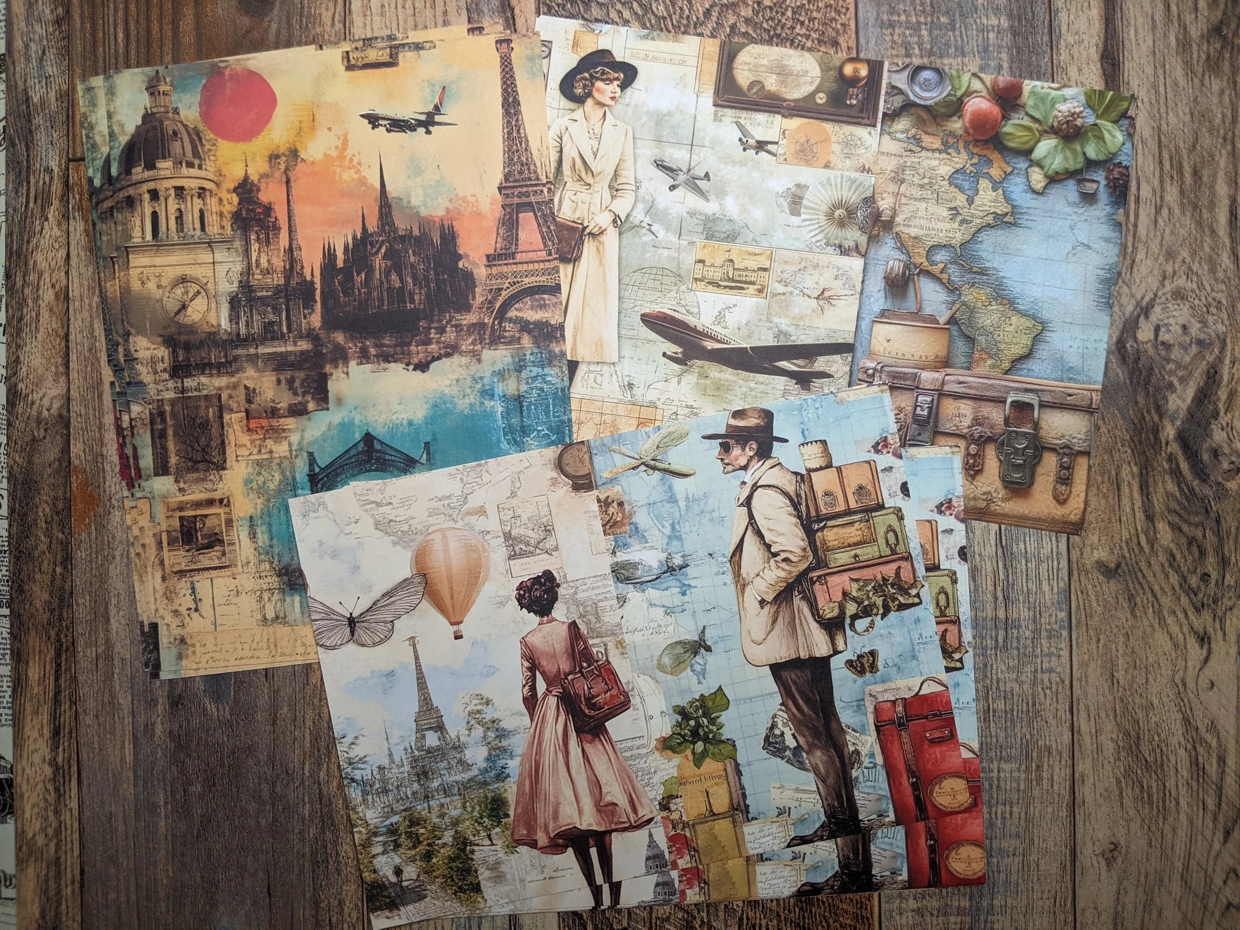 Wanderlust Wayside :Bold imagery of Paris, planes, and vintage luggage.