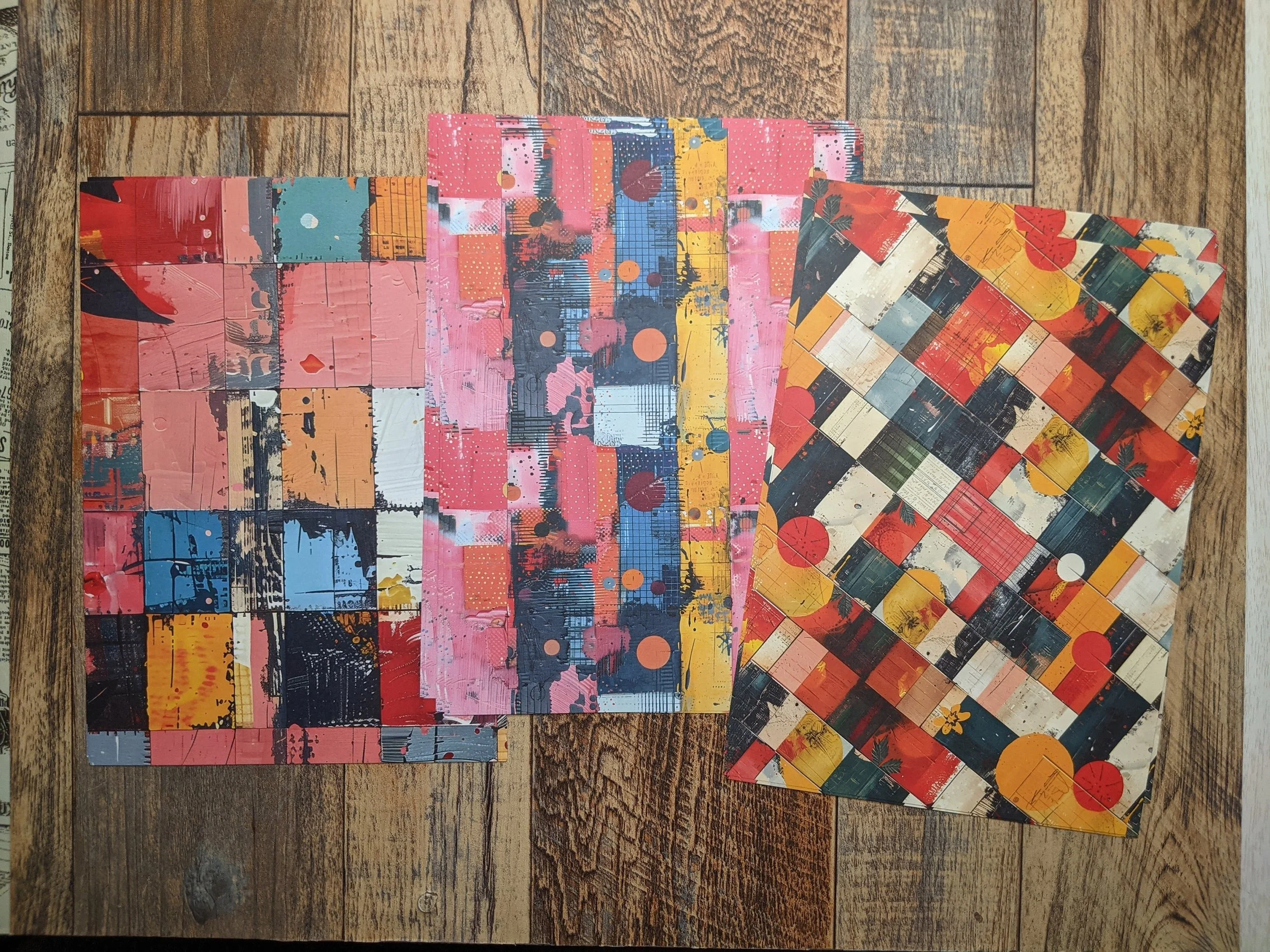 Industrial Patchwork: Distressed geometric blocks for modern, urban depth.