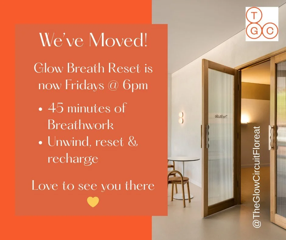 Glow Breath Reset &ndash; New Time!

We&rsquo;ve shifted! 🌙 Glow Breath Reset is now held on Fridays at 6pm at The Glow Circuit in Floreat.

Join us for a 45-minute shamanic-style breathwork class, supported with drumming, rattle, and intuitive guid