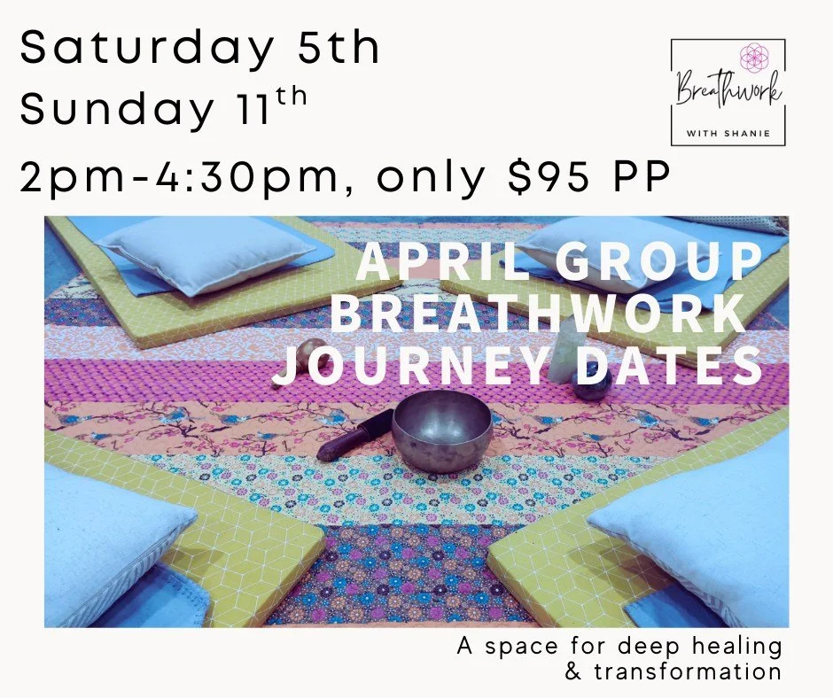April Breathwork Journeys

Only two small group experiences next month.

🌑 Saturday April 11 &ndash; Meeting Your Shadow
A powerful space to gently explore the parts of yourself waiting to be seen.

🌿 Sunday April 5 &ndash; Meeting the Mother Wound
