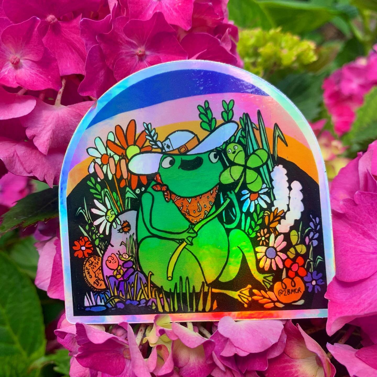 🐸 RETURN OF THE FROGGY KING 👑
Ahh our Good Luck Frog Sticker is back at long last! This lil holographic sticker is so flippin cute, @elsaghk draws the best frogs 😍 This is a vinyl sticker with a delicious holographic effect which makes little rain