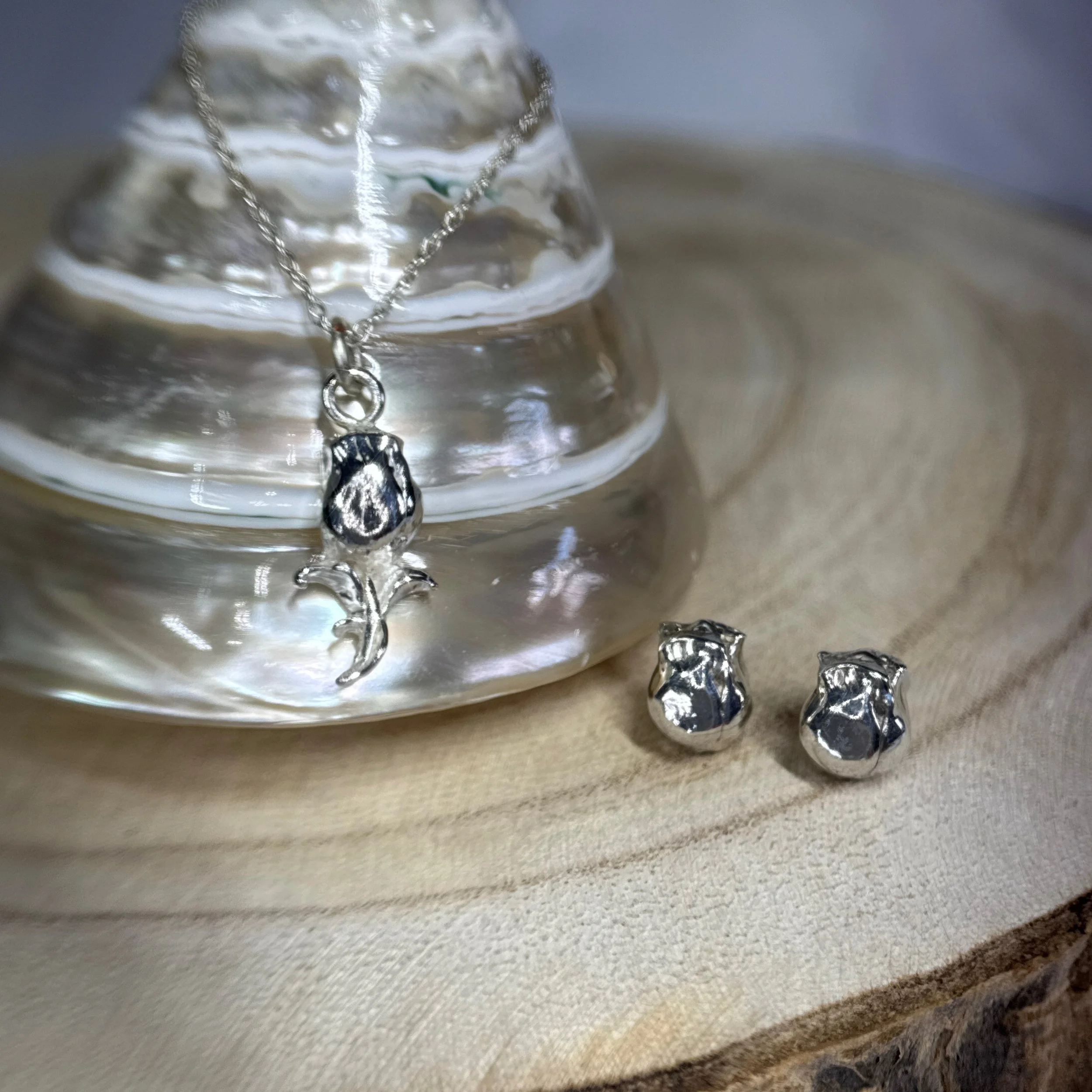 Rosebud Pendant and matching Earrings